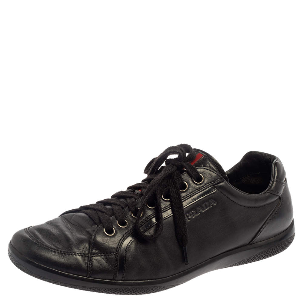 Pre Owned Prada Sport Black Leather Low Top Sneakers Size 44.5