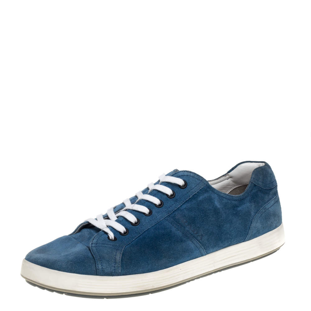 Prada Sport Blue Suede Low Top Sneakers Size 46