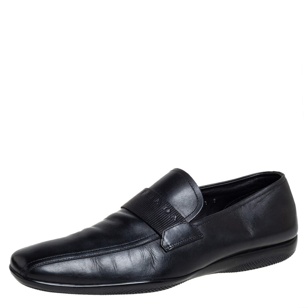 Pre Owned Prada Sport Black Leather Sip On Loafers Size 43