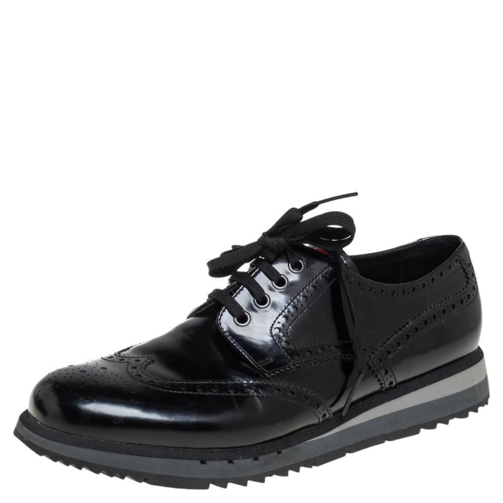 Pre Owned Prada Sport Black Brogue Leather Lace Up Derby Size 44