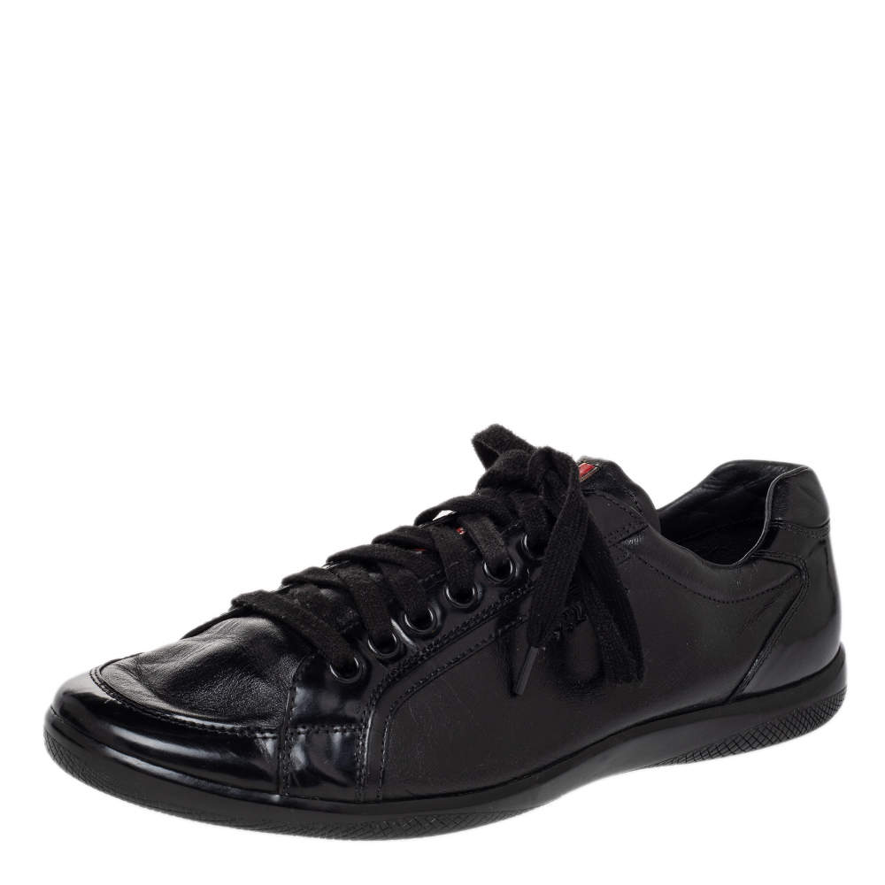 مملوكة مسبقًا Prada Sport Black Leather Low Top Sneakers Size 44