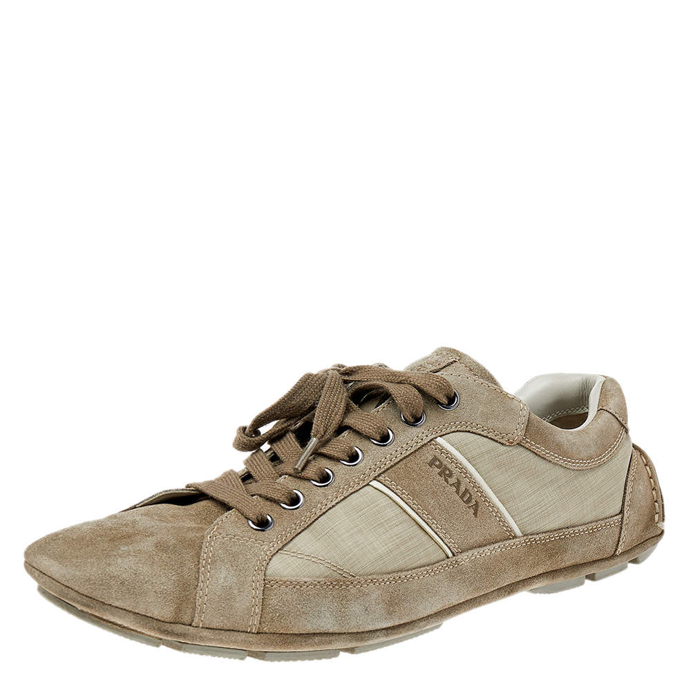 Prada Sport Grey Suede And Nylon Low Top Sneakers Size 43