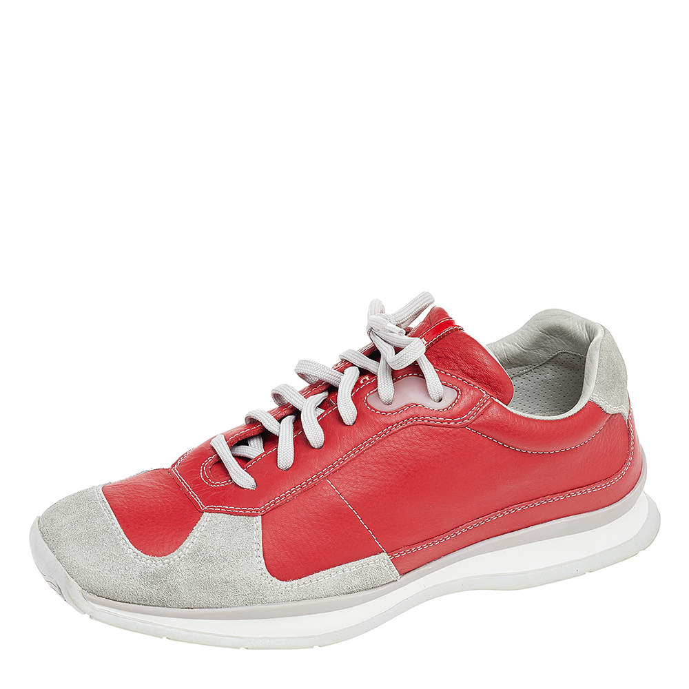 Pre Owned Prada Sport Red/Grey Leather And Suede Low Top Sneakers Size 43