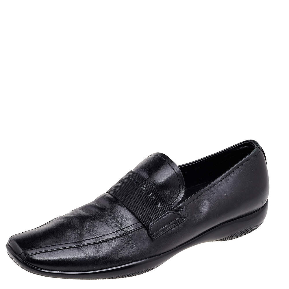 Prada Sport Black Leather Slip On Loafers Size 43.5