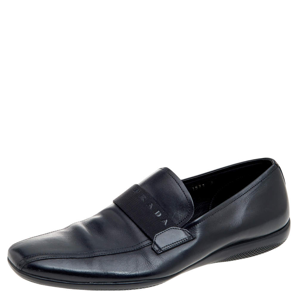 Pre Owned Prada Sport Black Leather Slip On Loafers Size 43