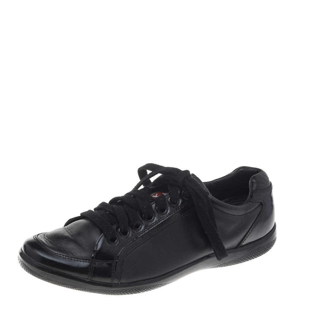 Pre Owned Prada Sport Black Leather Low Top Sneakers Size 40