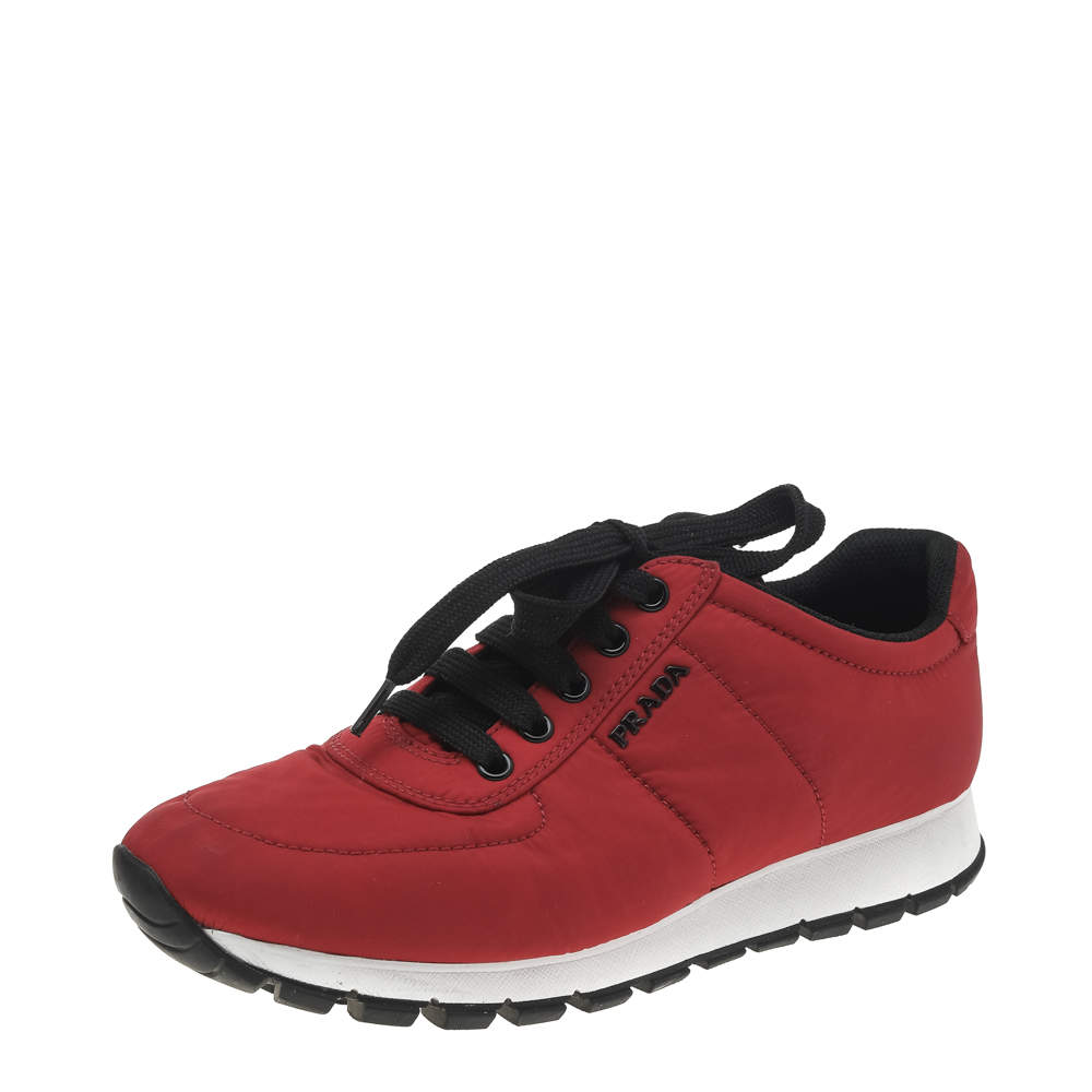 Pre Owned Prada Sport Red Nylon Low Top Sneakers Size 38