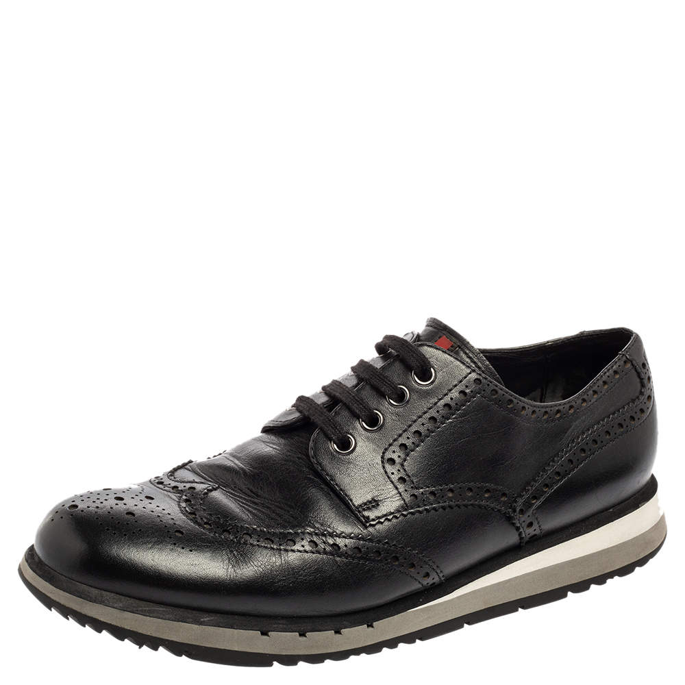 Pre Owned Prada Black Leather Brogue-Oxford Sneakers Size 44.5