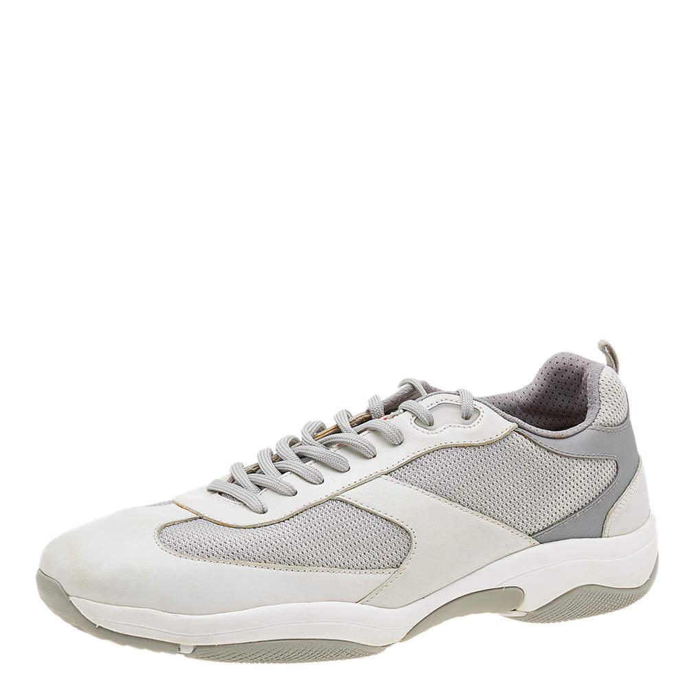Prada Sport Grey Mesh And Leather Low Top Sneakers Size 45