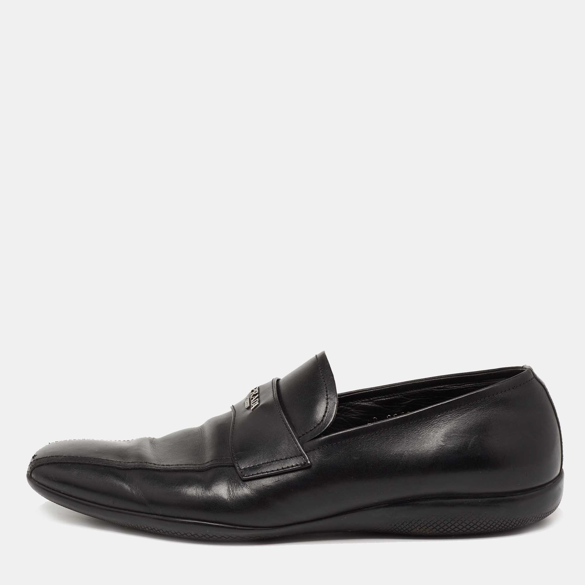 Prada Sport Black Leather Slip-On Loafers Size 42