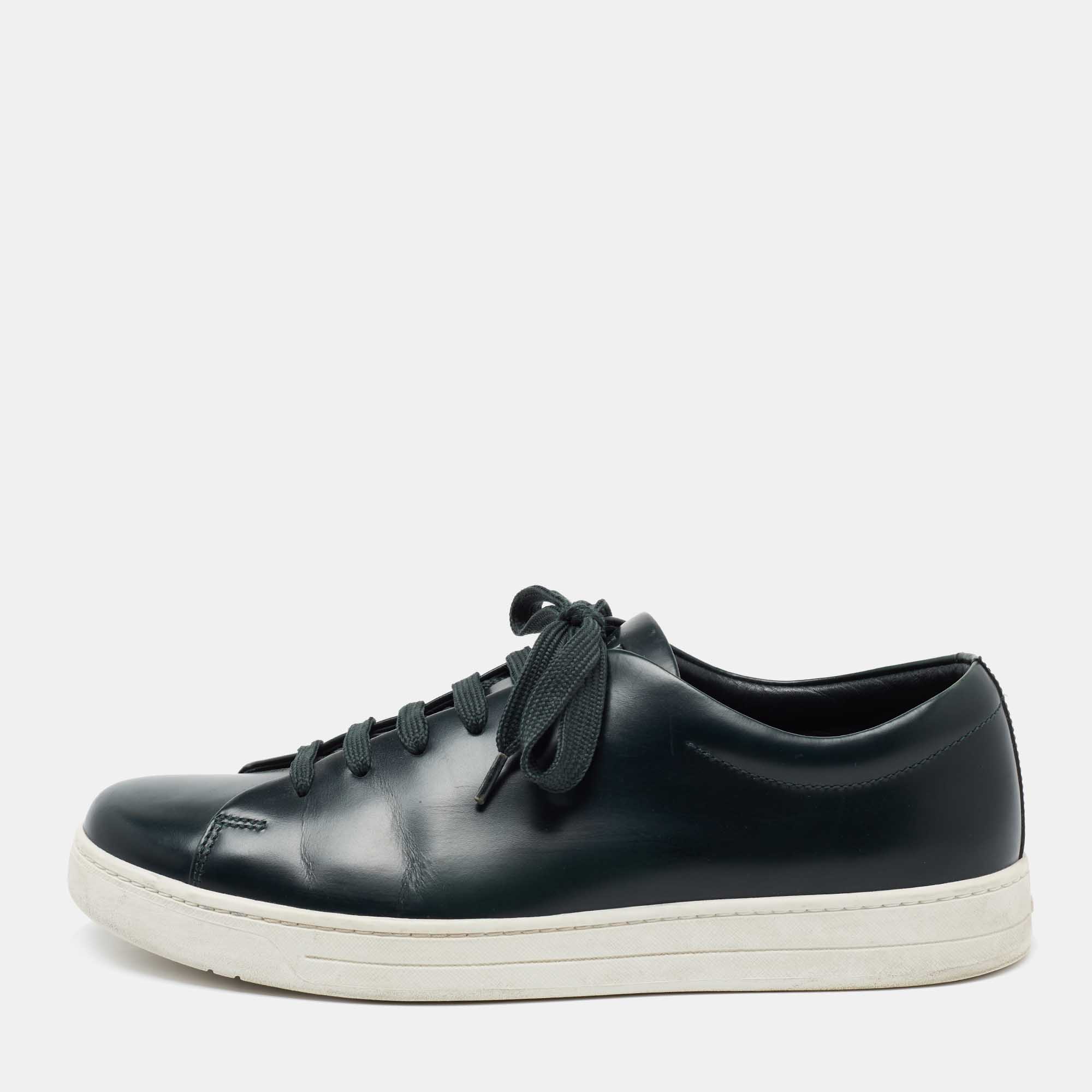 Prada Sport Dark Green Leather Low Top Sneakers Size 42