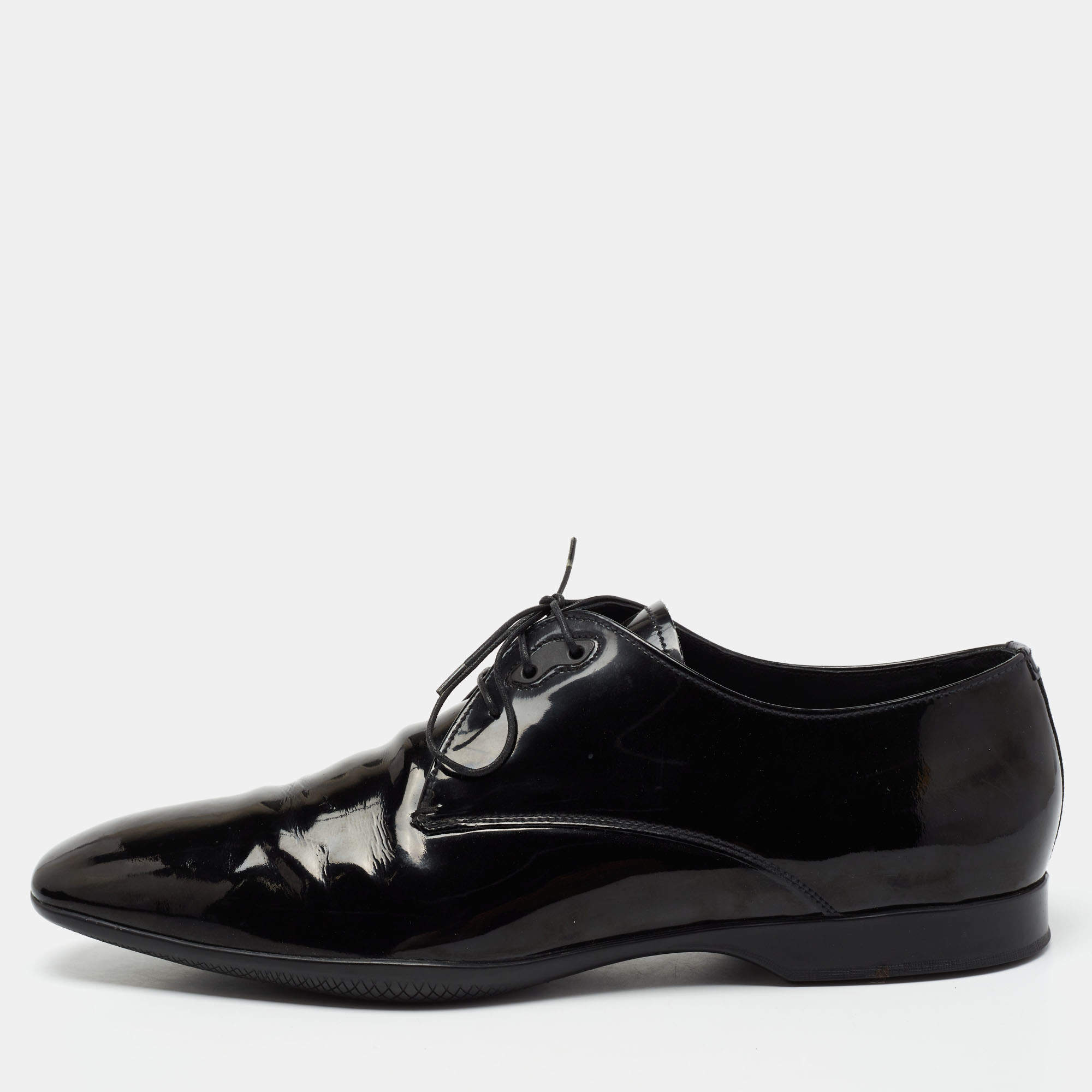 Pre Owned Prada Sport Black Patent Leather Lace-Up Derby Size 45