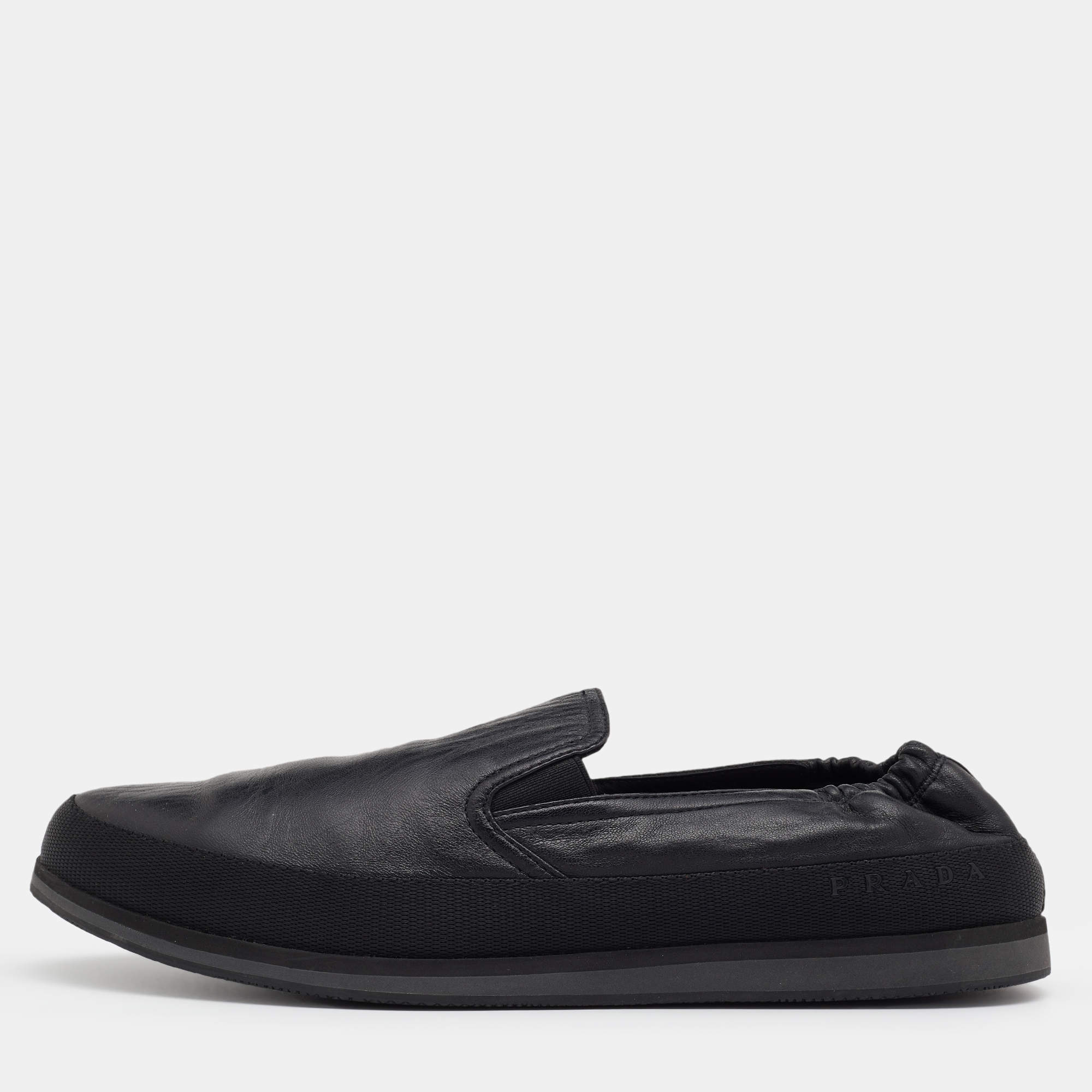 Pre Owned Prada Sport Black Leather Scrunch Slip On Sneakers Size 43