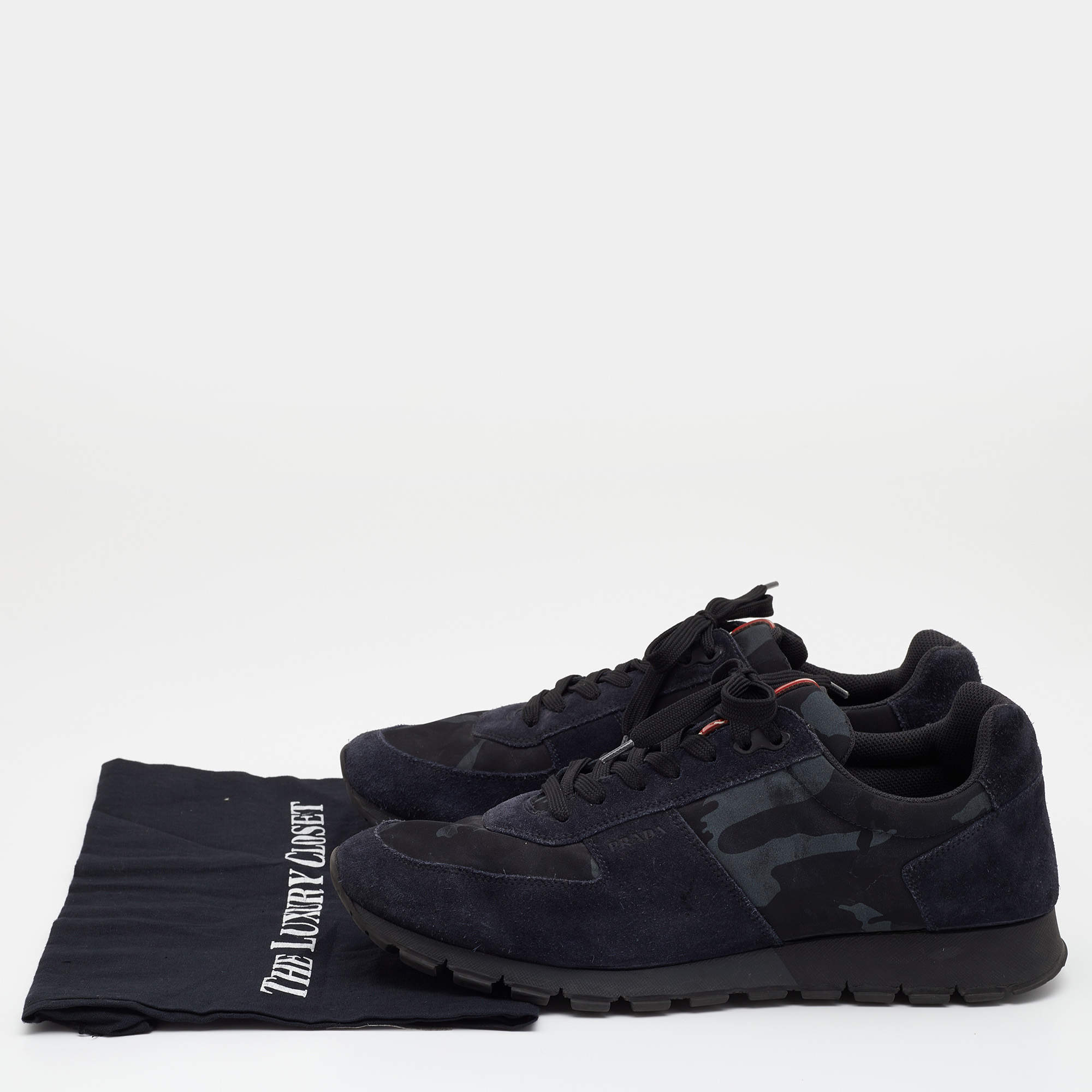 Prada camo blue deals suede runners