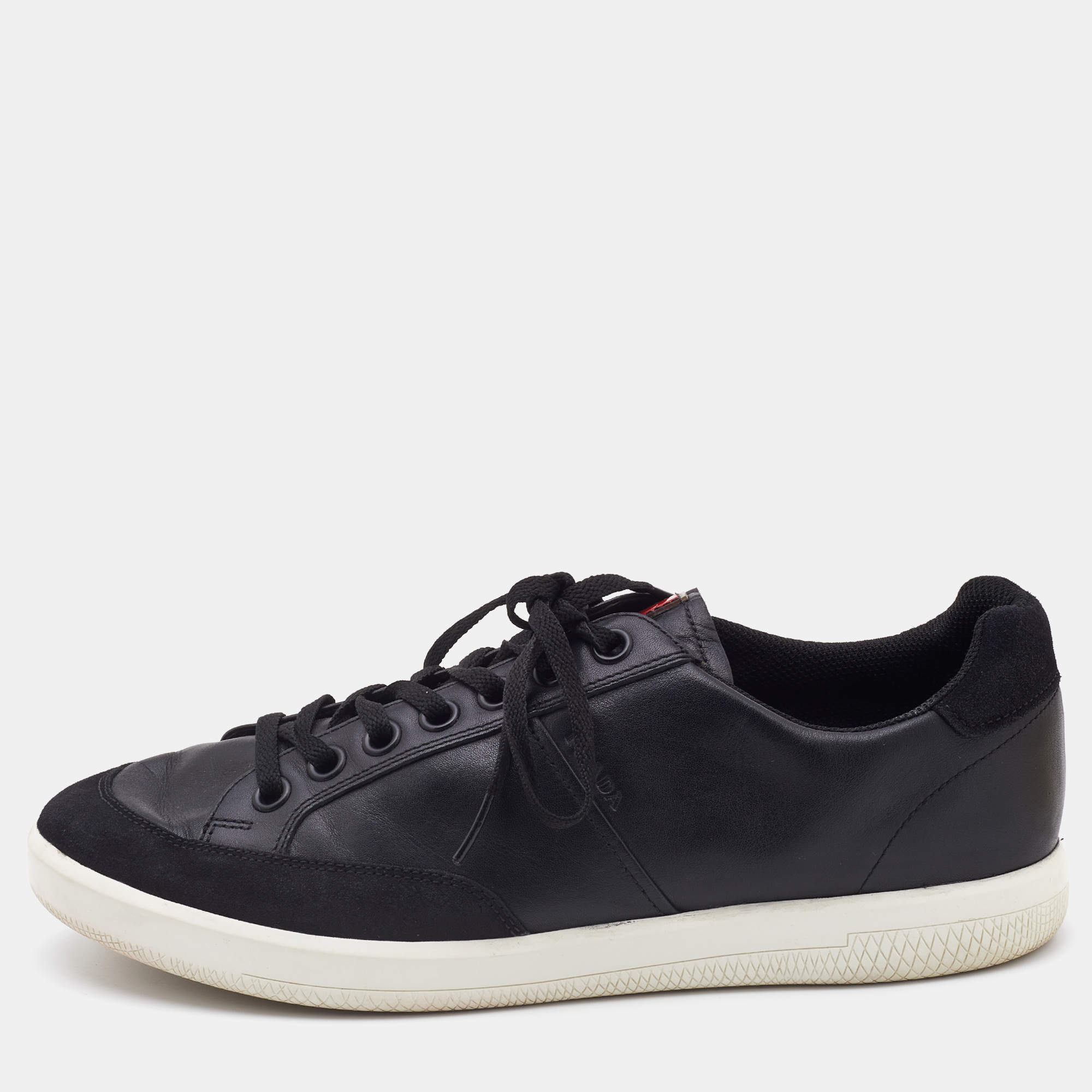 Prada Sport Black Leather and Suede Low Top Sneakers Size 42