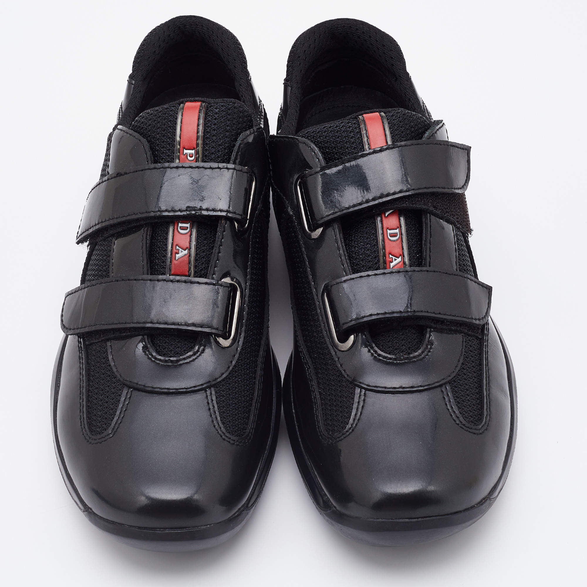 Prada Black Mesh And Patent Leather Low Top Sneakers Size 44 Prada