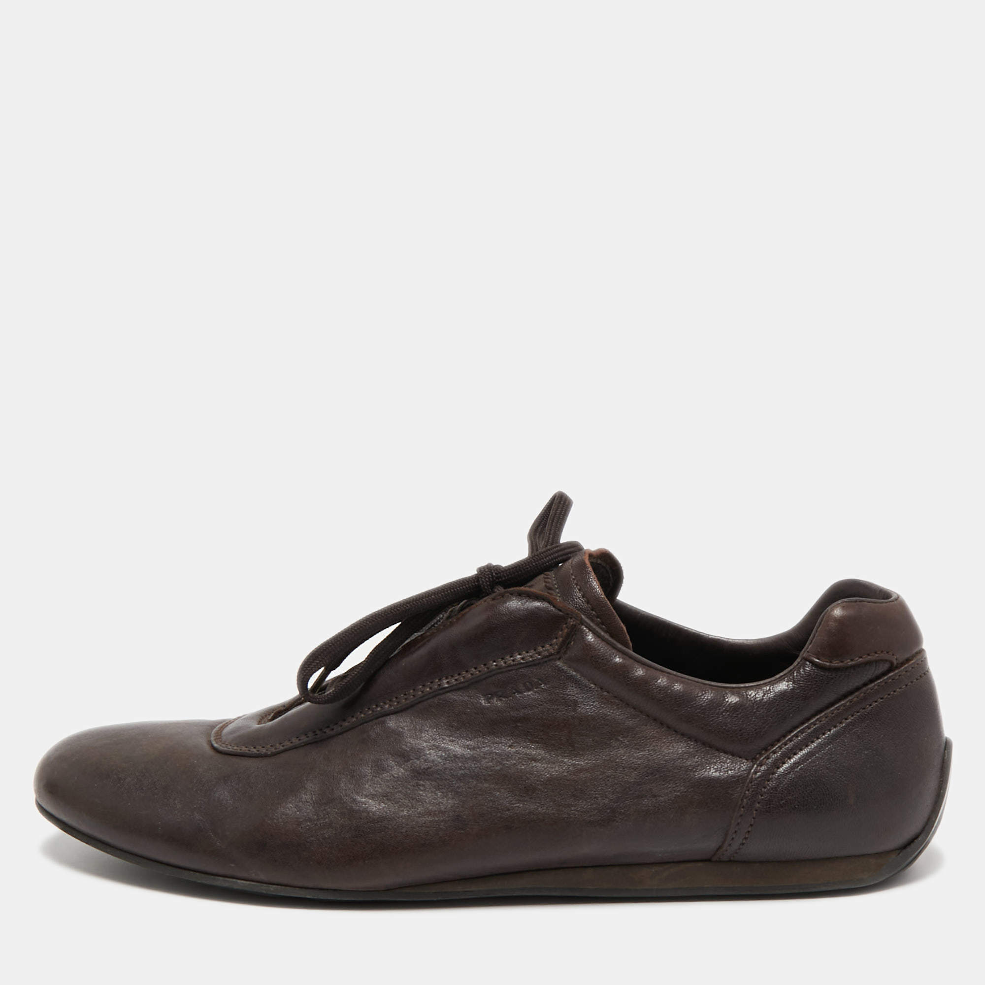 Pre Owned Prada Sport Dark Brown Leather Low Top Sneakers Size 41.5
