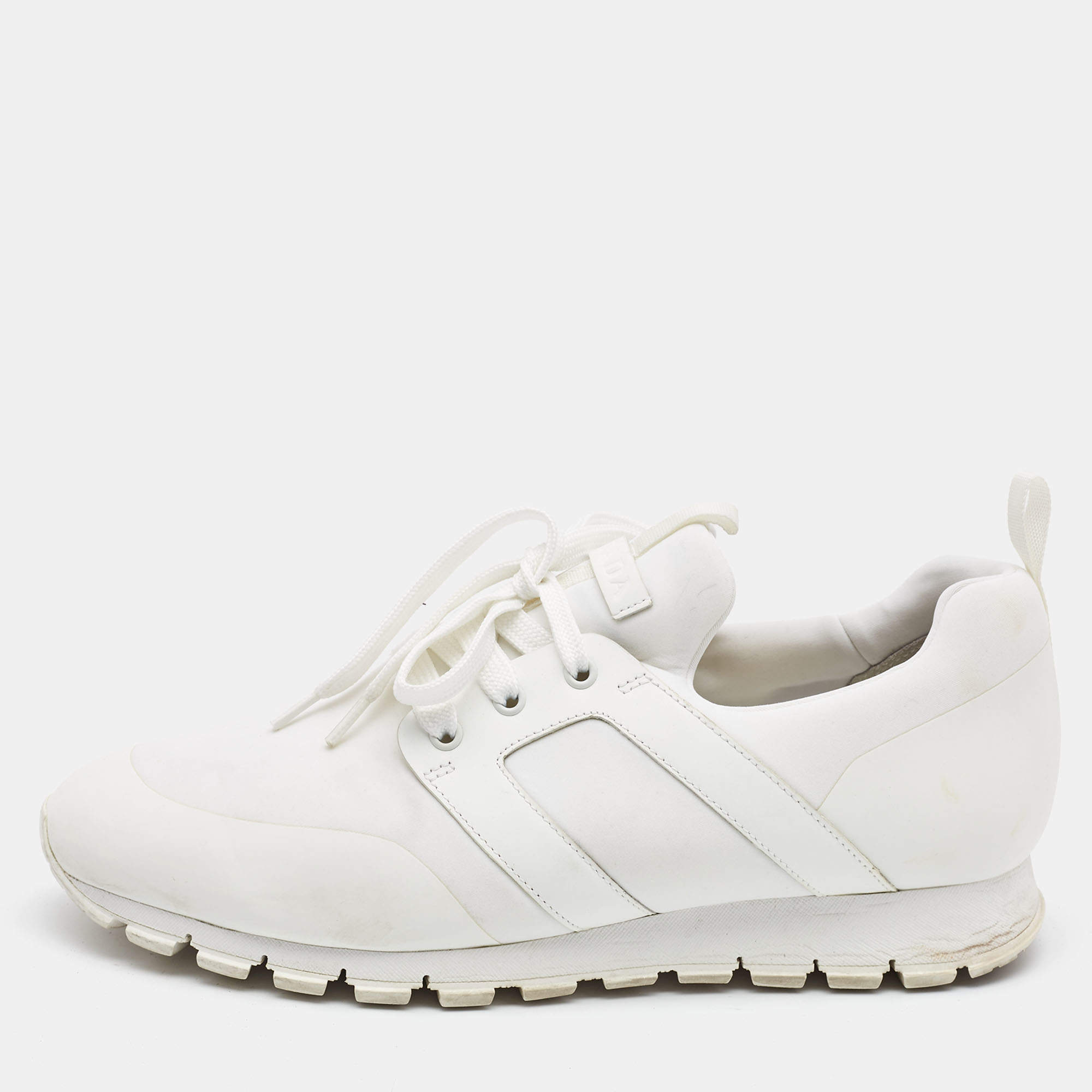 Pre Owned Prada Sport White Leather and Nylon Low Top Sneakers Size 43.5