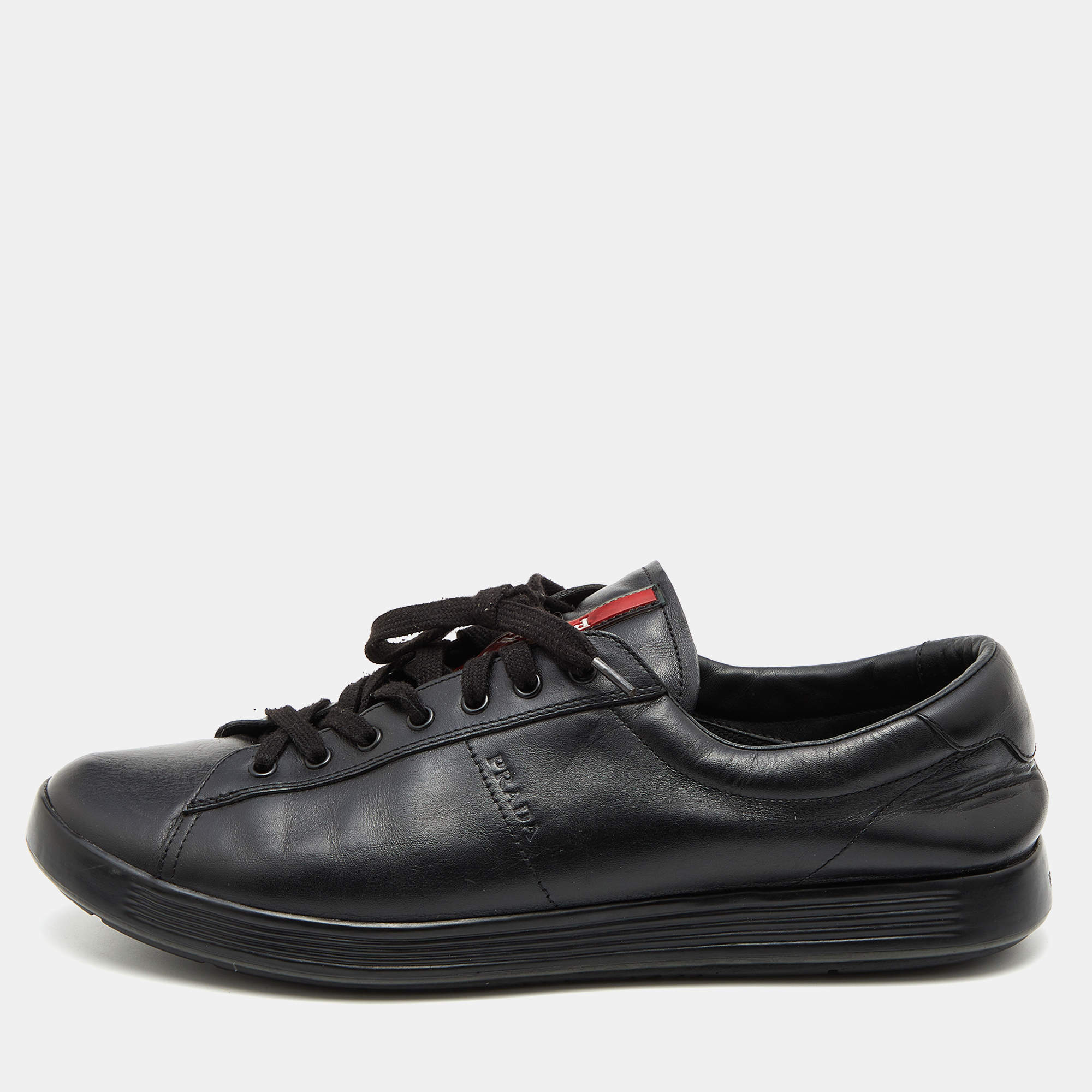 Pre Owned Prada Sport Black Leather Low Top Sneakers Size 43.5