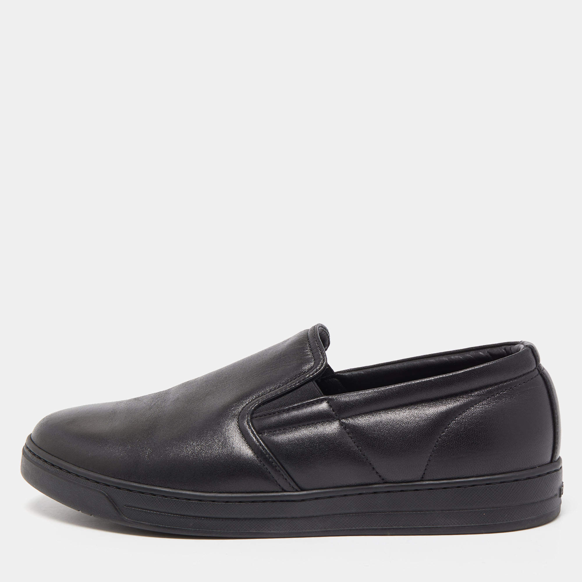 Pre Owned Prada Sport Black Leather Low Top Sneakers Size 41