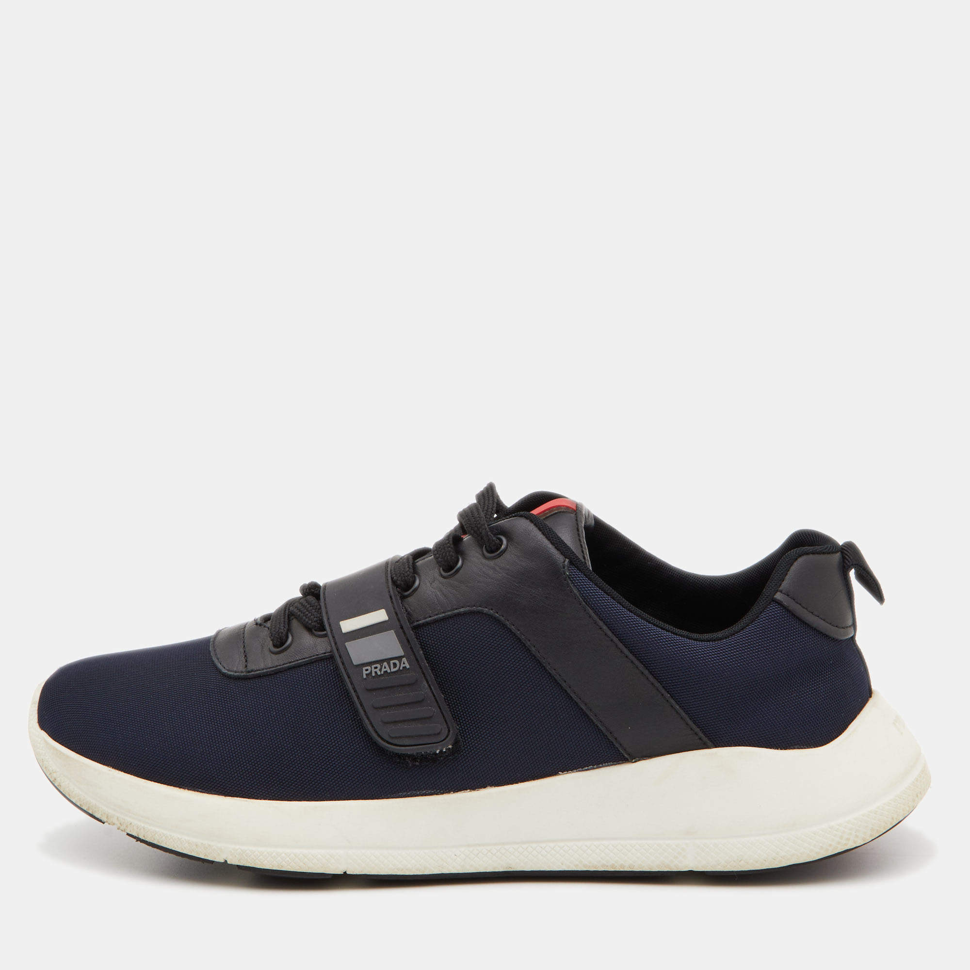 Prada Sport Blue/Black Canvas and Leather Sneakers Size 42