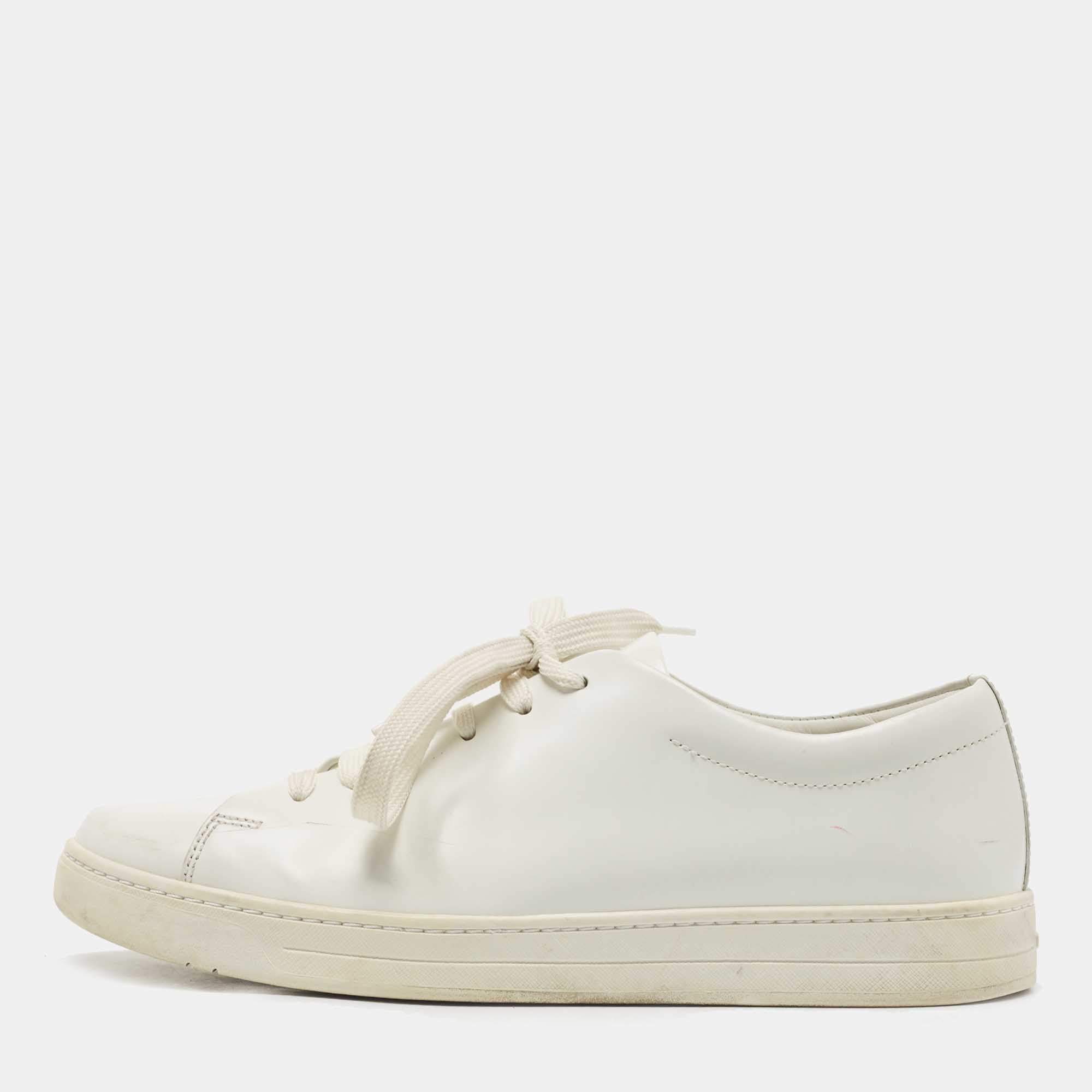 Prada Sport White Leather Low Top Sneakers Size 42