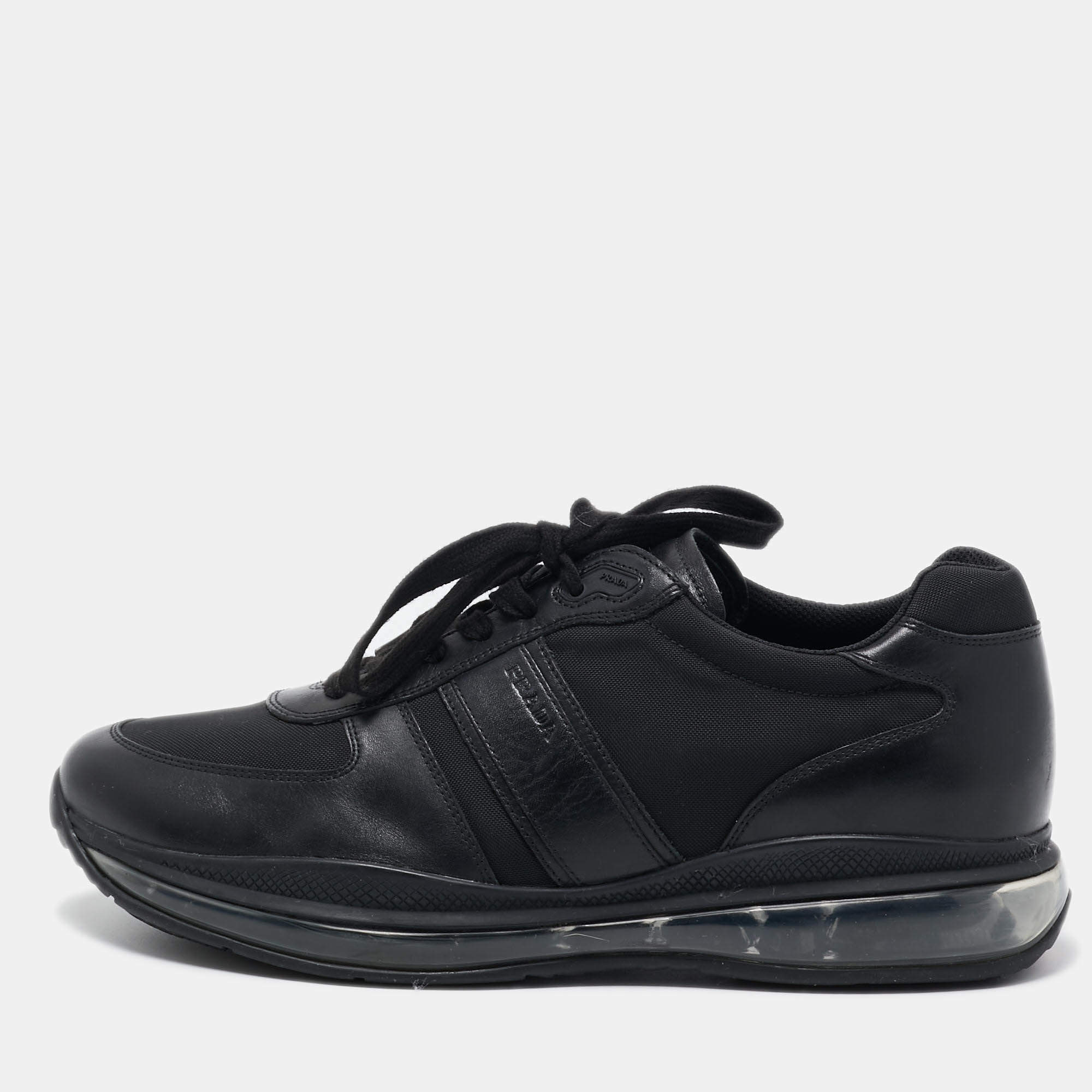 Prada Sport Black Leather and Mesh Low Top Sneakers Size 45