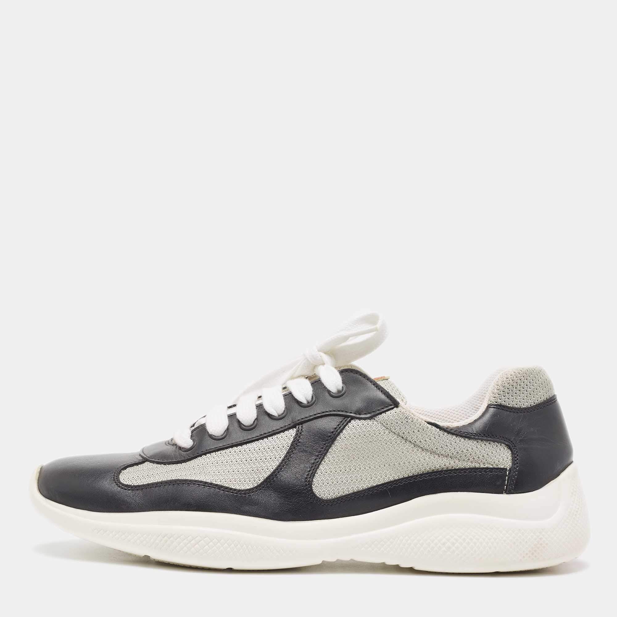 Pre Owned Prada Sport Black/Grey Leather and Mesh Low Top Sneakers Size 41
