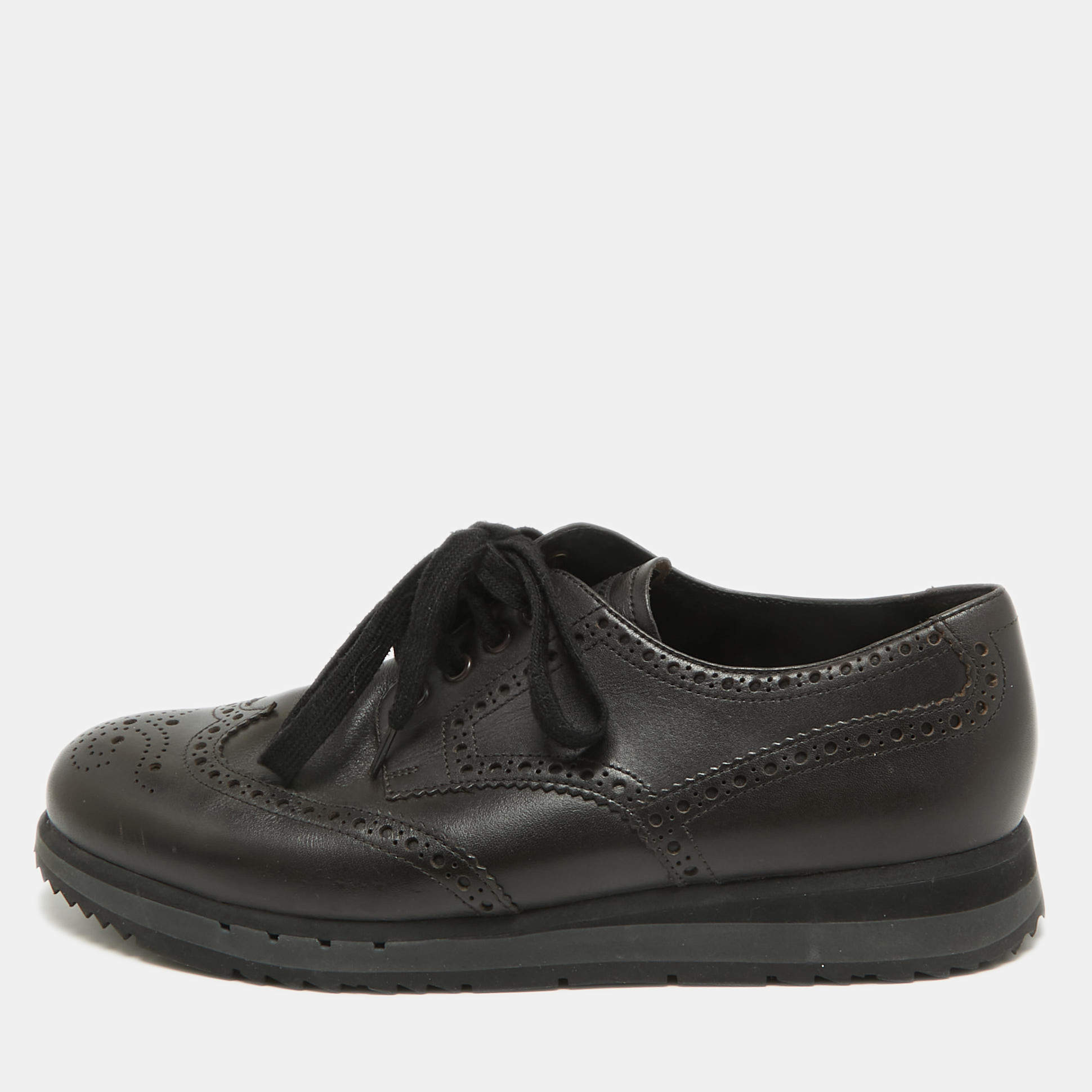 Pre Owned Prada Sport Brown Brogue Leather Derby Sneakers Size 43