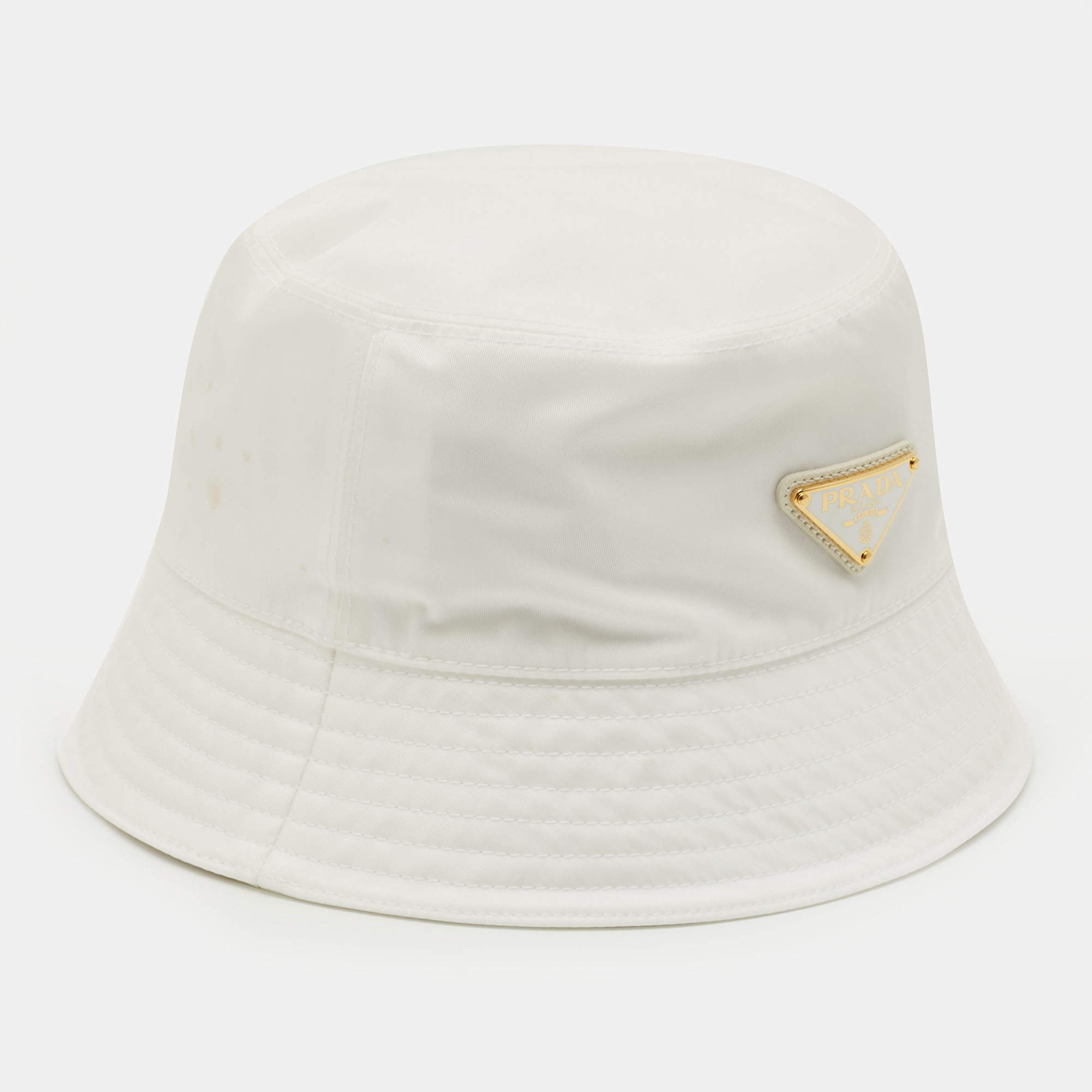 Pre Owned Prada White Re-Nylon Bucket Hat S