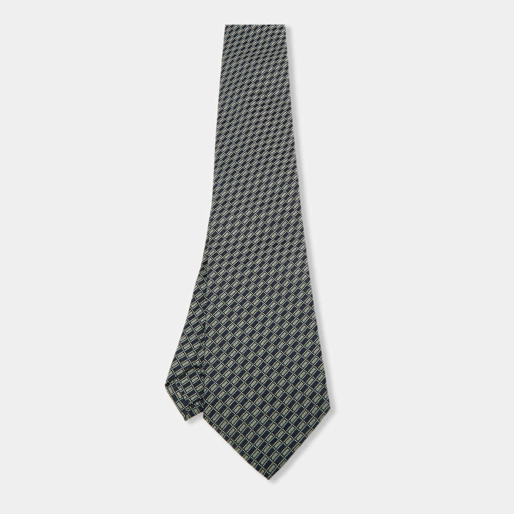 Pre Owned Prada Black Check Pattern Silk Tie