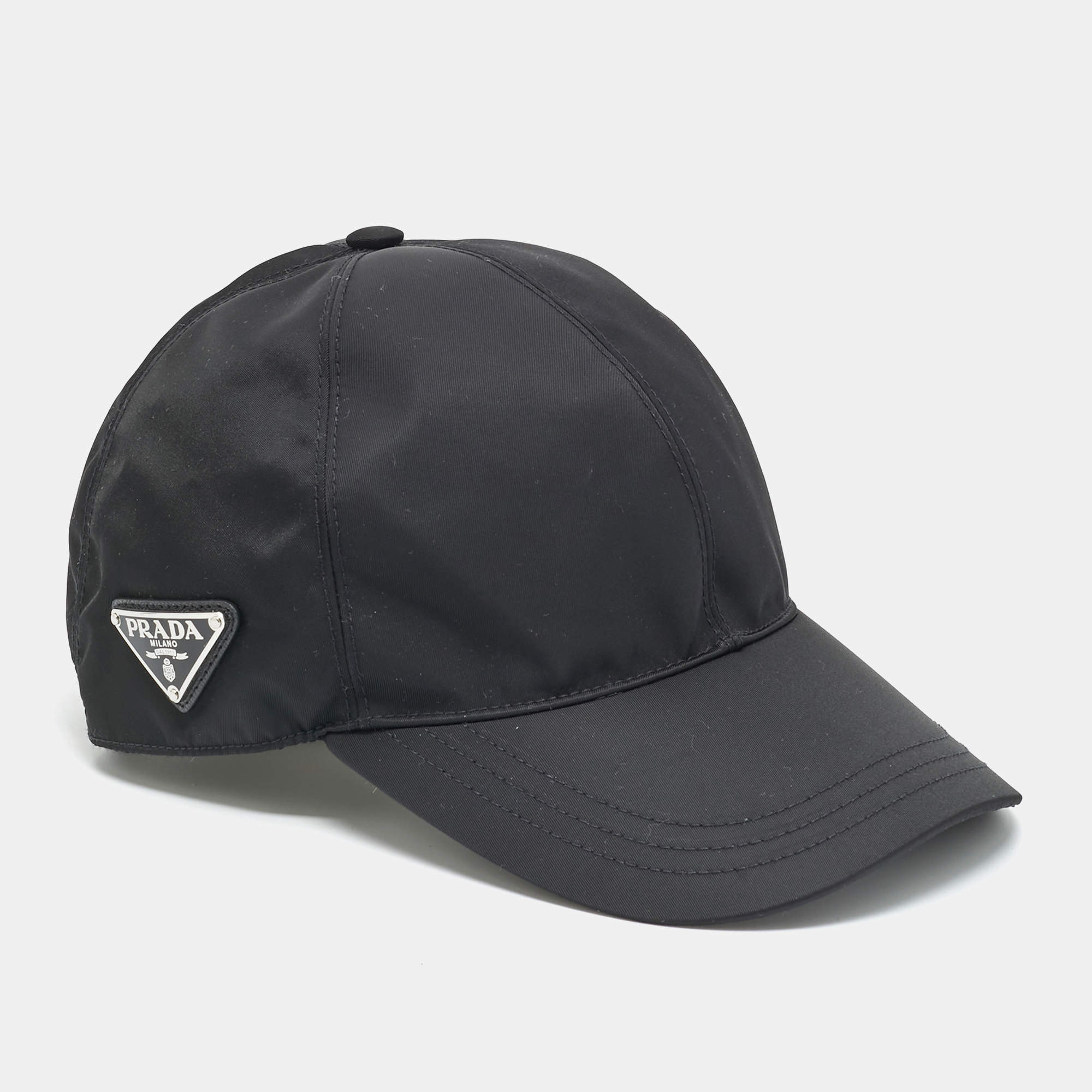 Pre Owned Prade Black Triangle Logo Re-Nylon Baseball Cap M