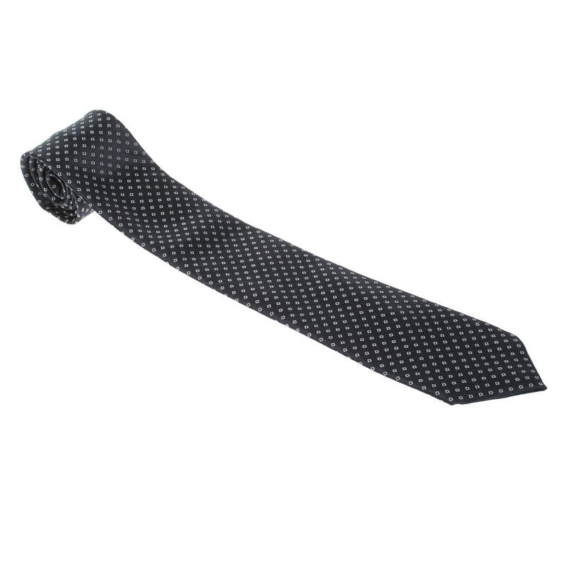 Prada Navy Blue Diamond Pattern Jacquard Tie