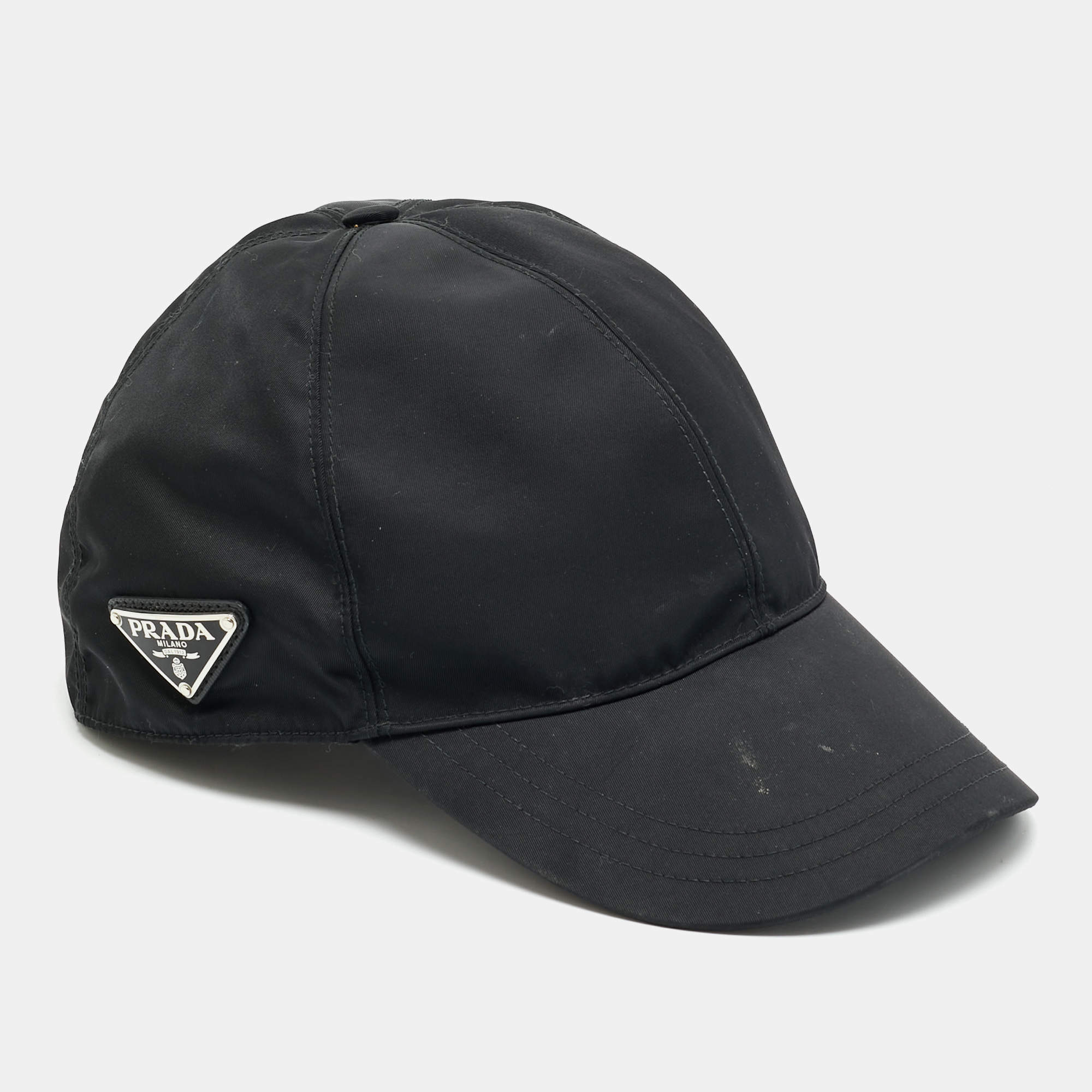 Pre Owned Prada Black Re-Nylon Triangle Logo Plaque Baseball Cap XL