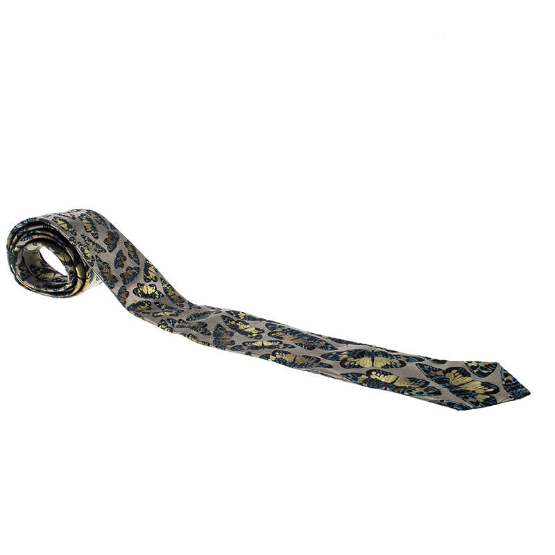 Prada Vintage Multicolor Butterfly Motif Silk Jacquard Traditional Tie