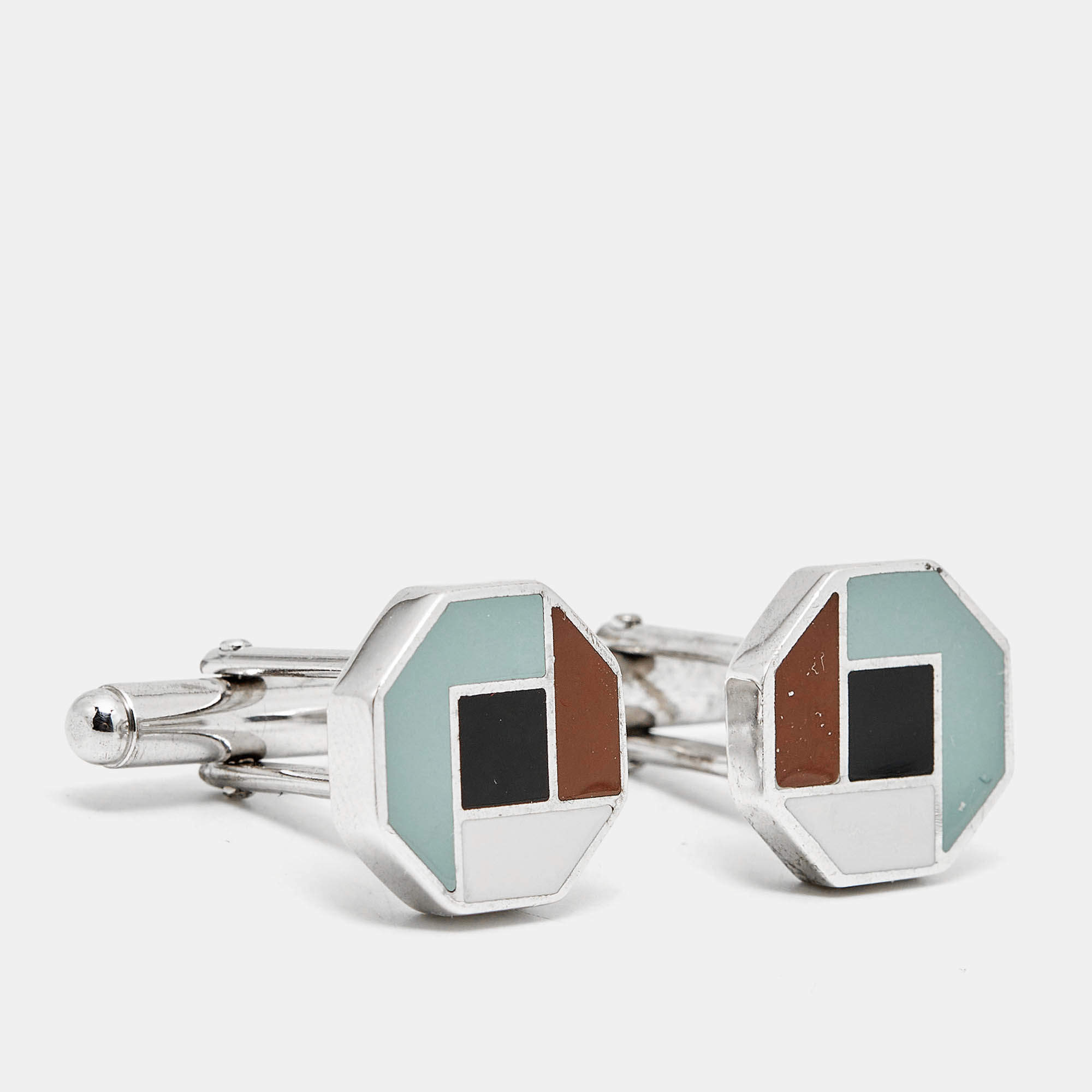 Pre Owned Prada Enamel Sterling Silver Cufflinks