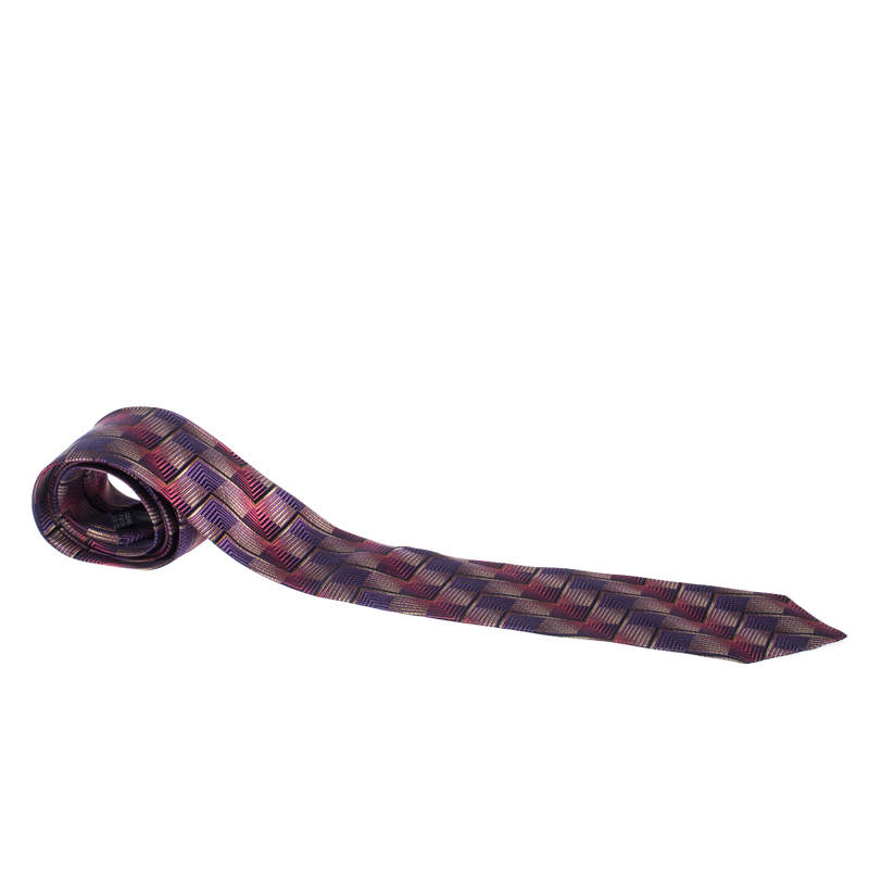  ربطة عنق برادا كلاسيك حرير بنقوش جاكارد أشكال هندسية متعددة الألوان
