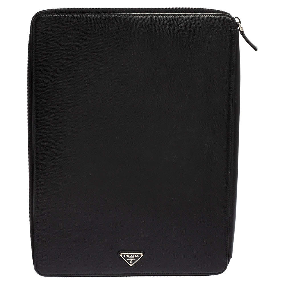 Pre Owned Prada Black Saffiano Leather Document Holder