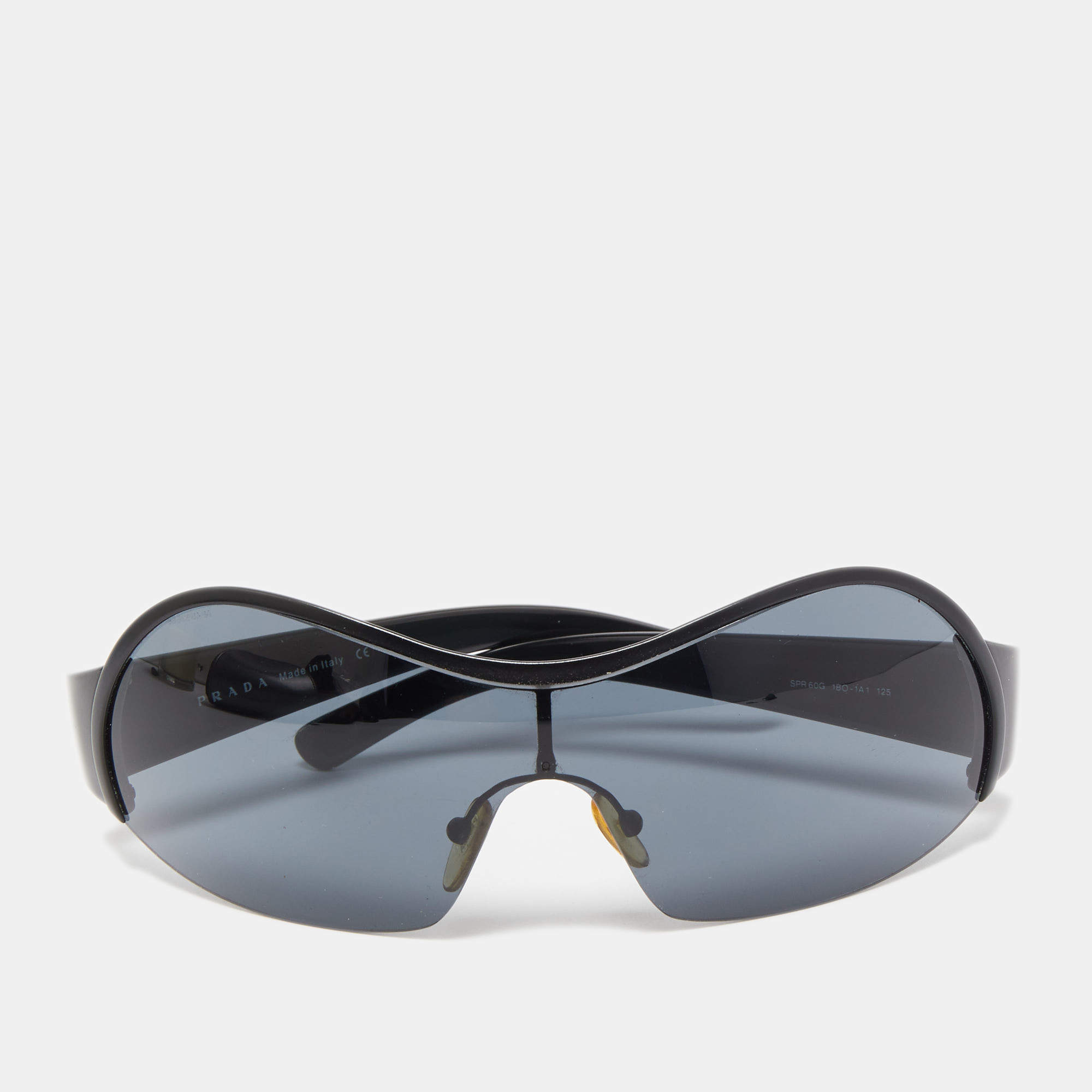 Pre Owned Prada Black SPR60G Shield Sunglasses