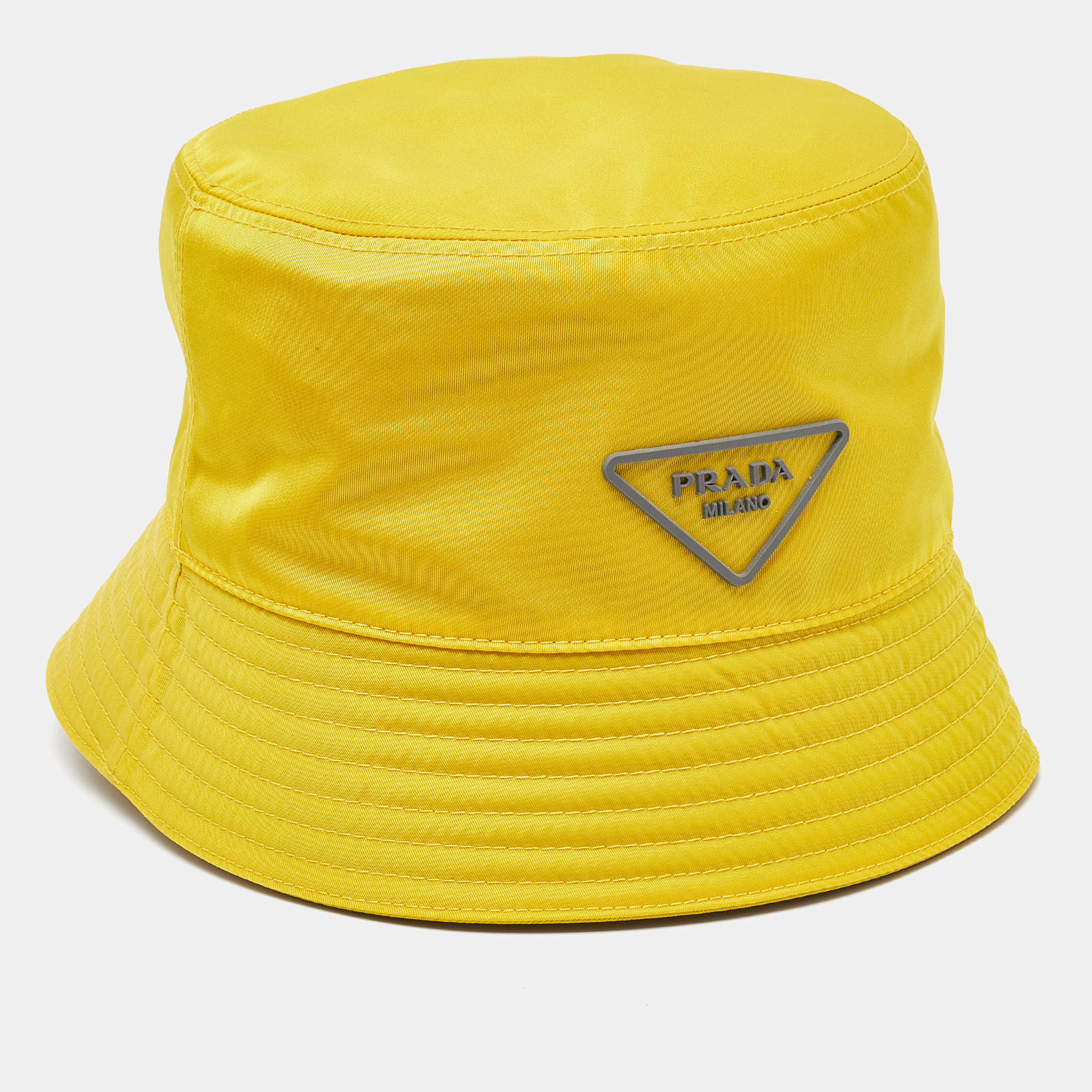 Prada Yellow Nylon Logo Plaque Detail Bucket Hat XL Prada | TLC