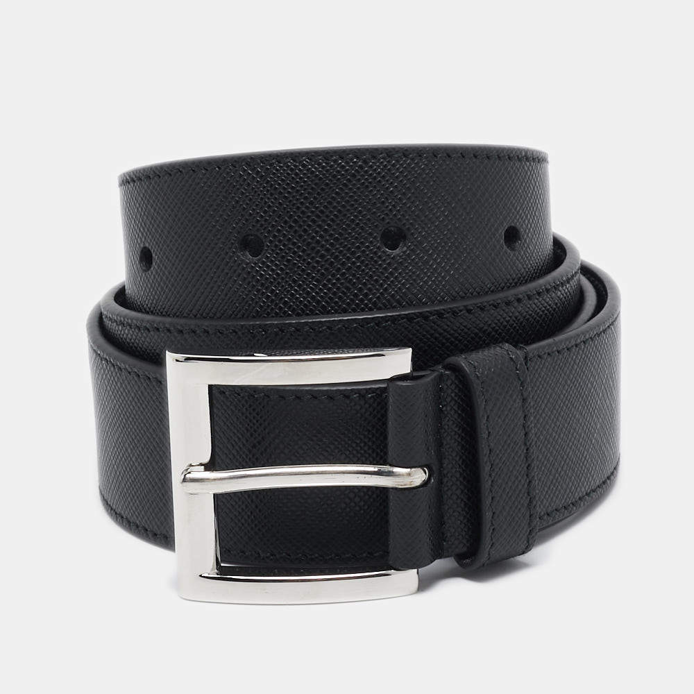 Prada Black Leather Buckle Belt 85CM