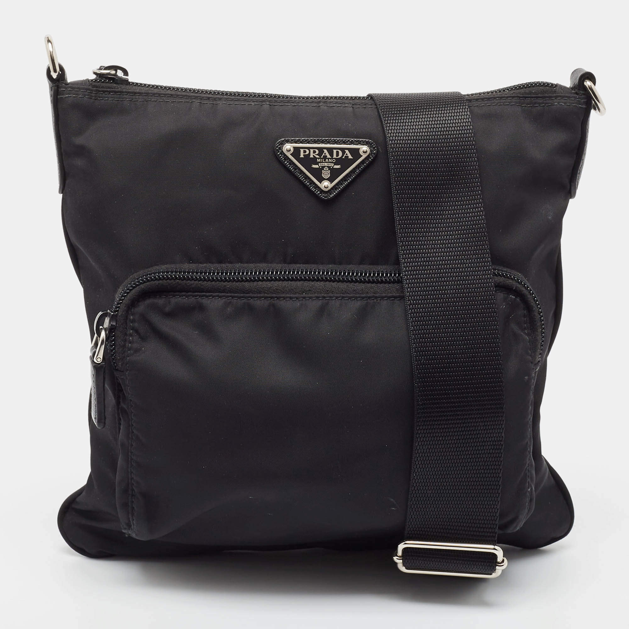 Prada Black Tessuto Nylon Front Pocket Messenger Bag