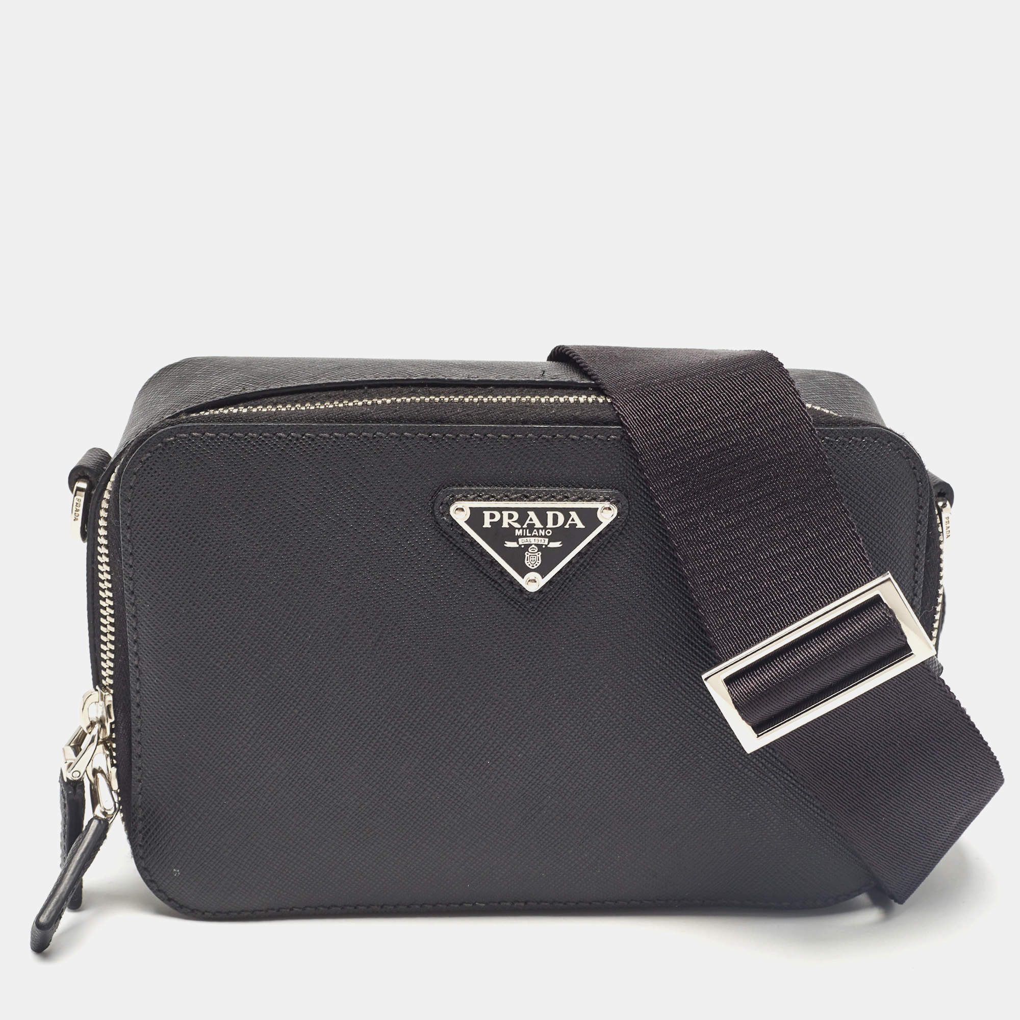 Prada Black Saffiano Leather Brique Crossbody Bag