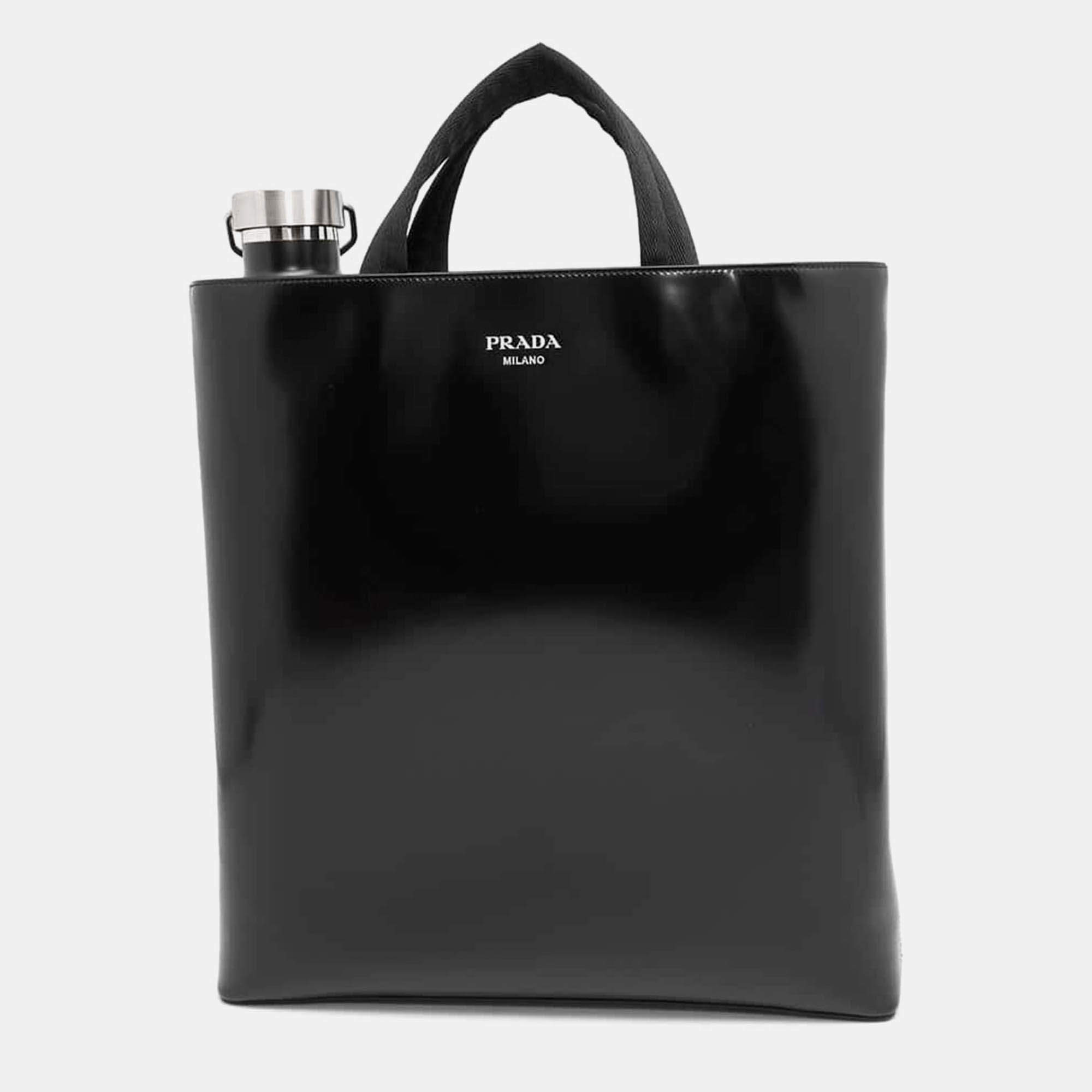 Prada Black Leather Tote Bag