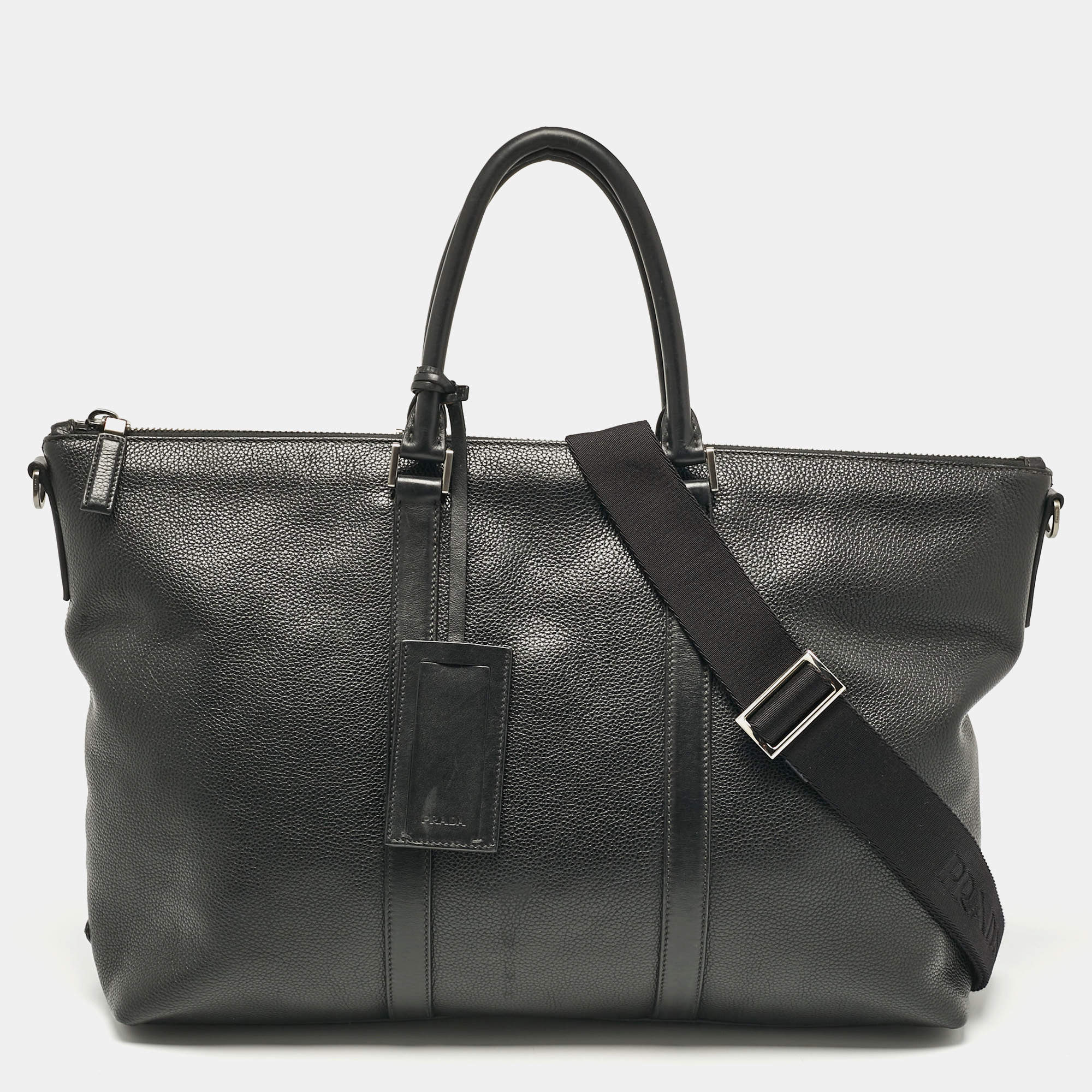 Prada Black Leather Weekender Bag