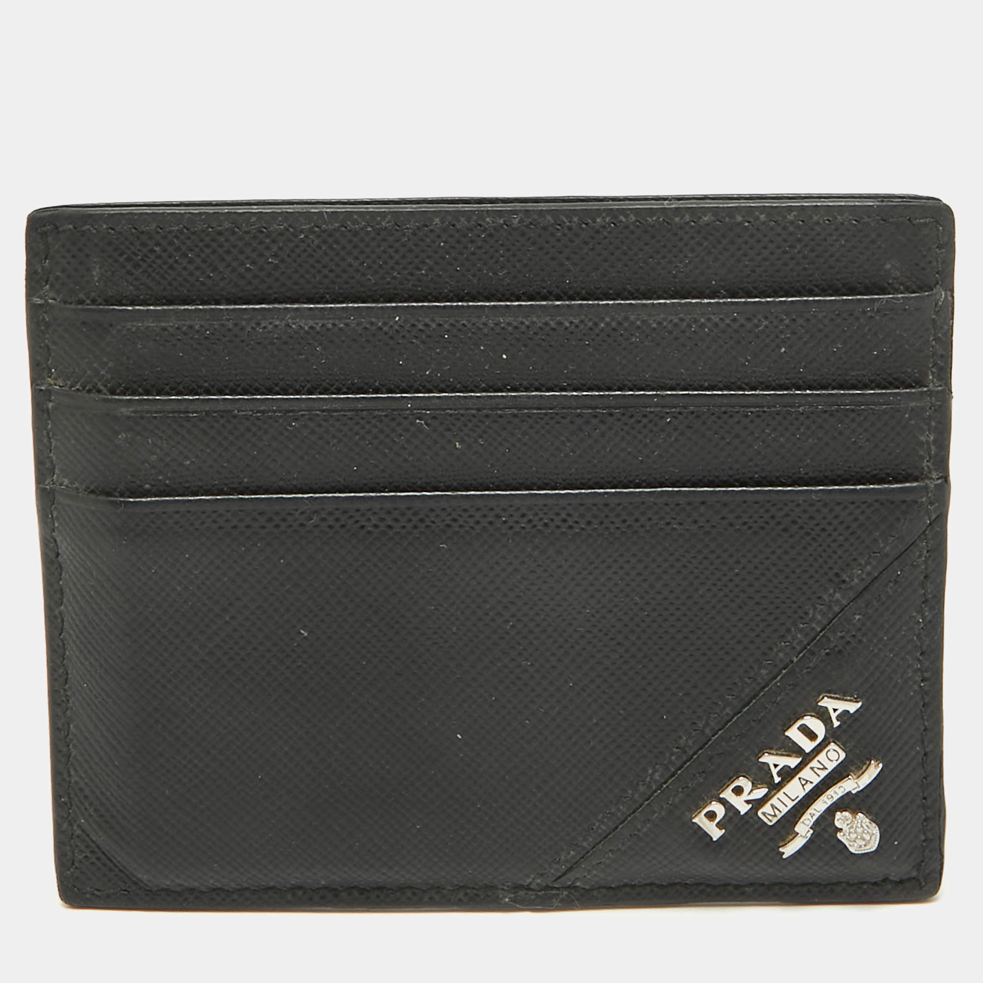 Pre Owned Prada Black Saffiano Leather Logo Card Holder