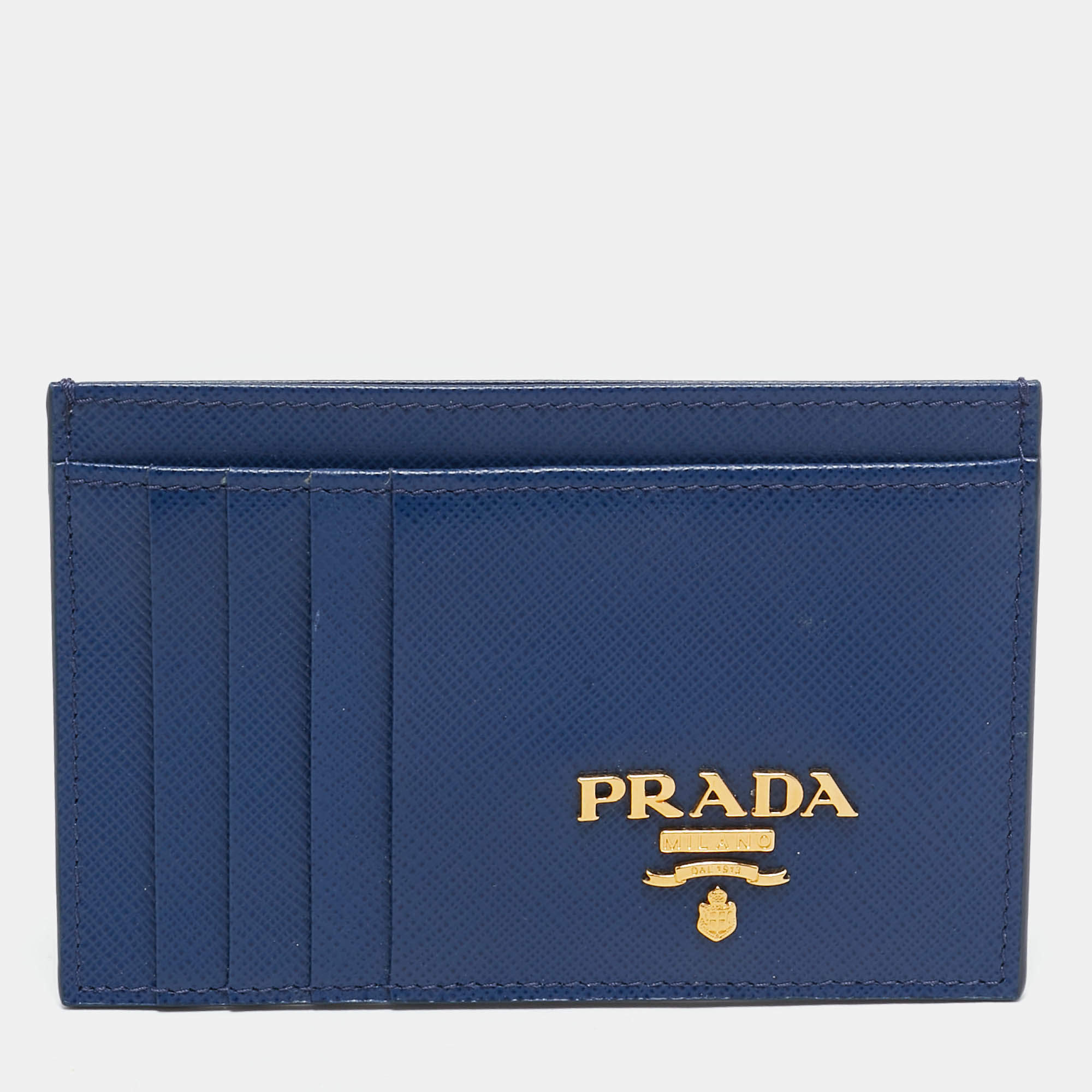 Prada Navy Blue Saffiano Metal Leather Logo Card Holder