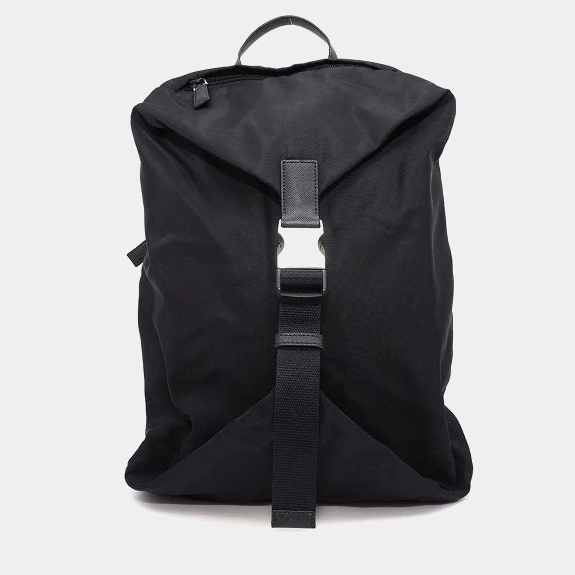 Prada Black Nylon Re-Nylon Xsaffiano Leather Backpack 