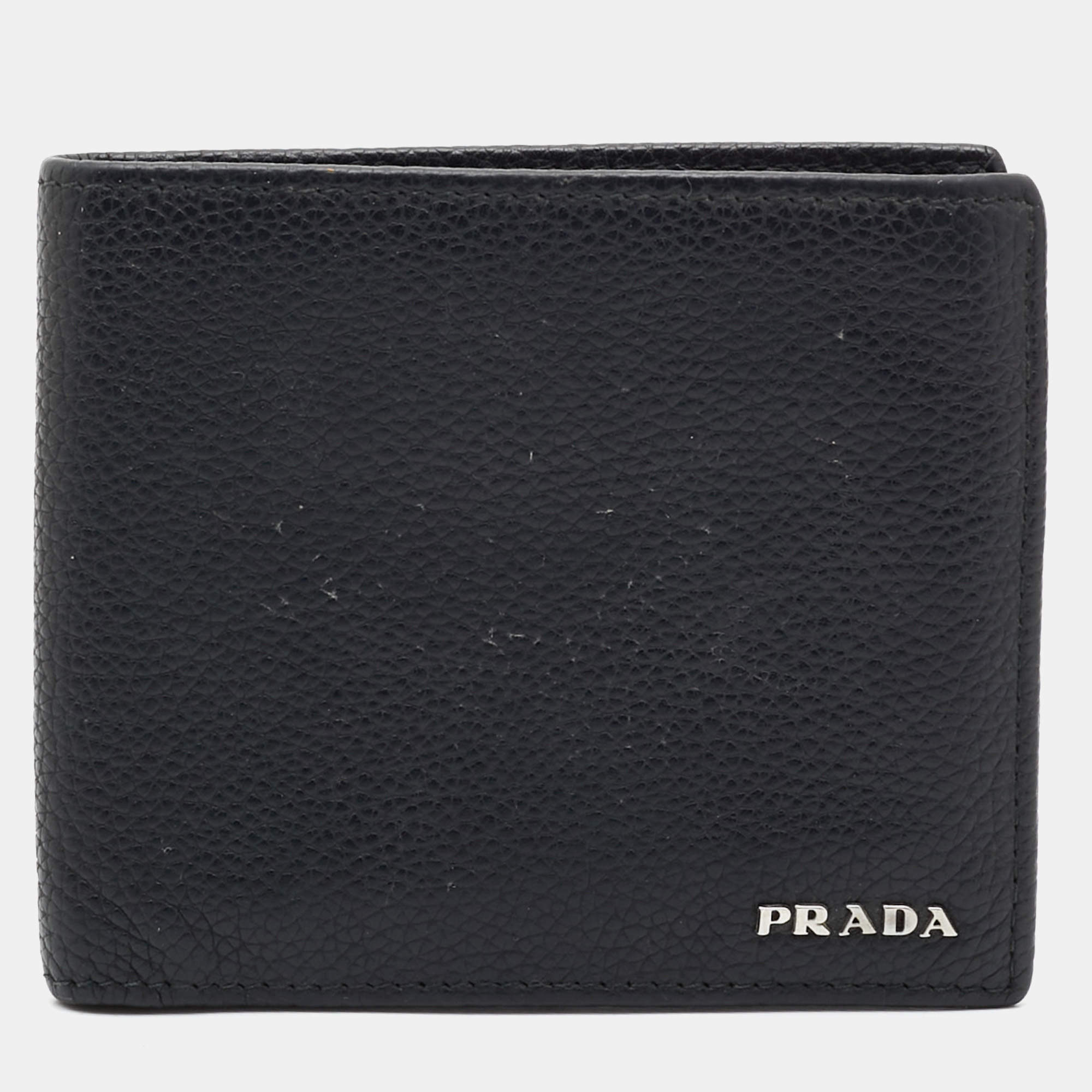 Pre Owned Prada Black Vitello Daino Leather Bifold Wallet