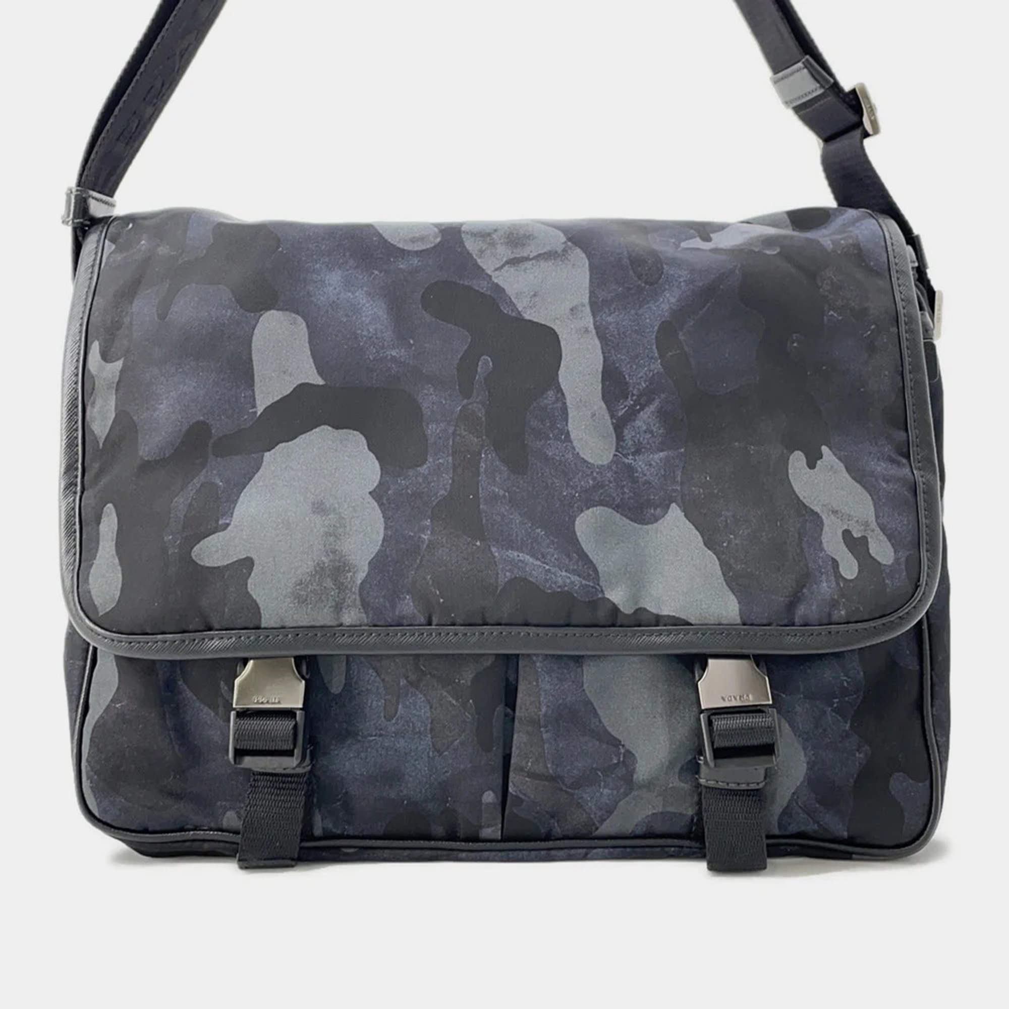 Prada Navy/Black Nylon and Leather Messenger Bag